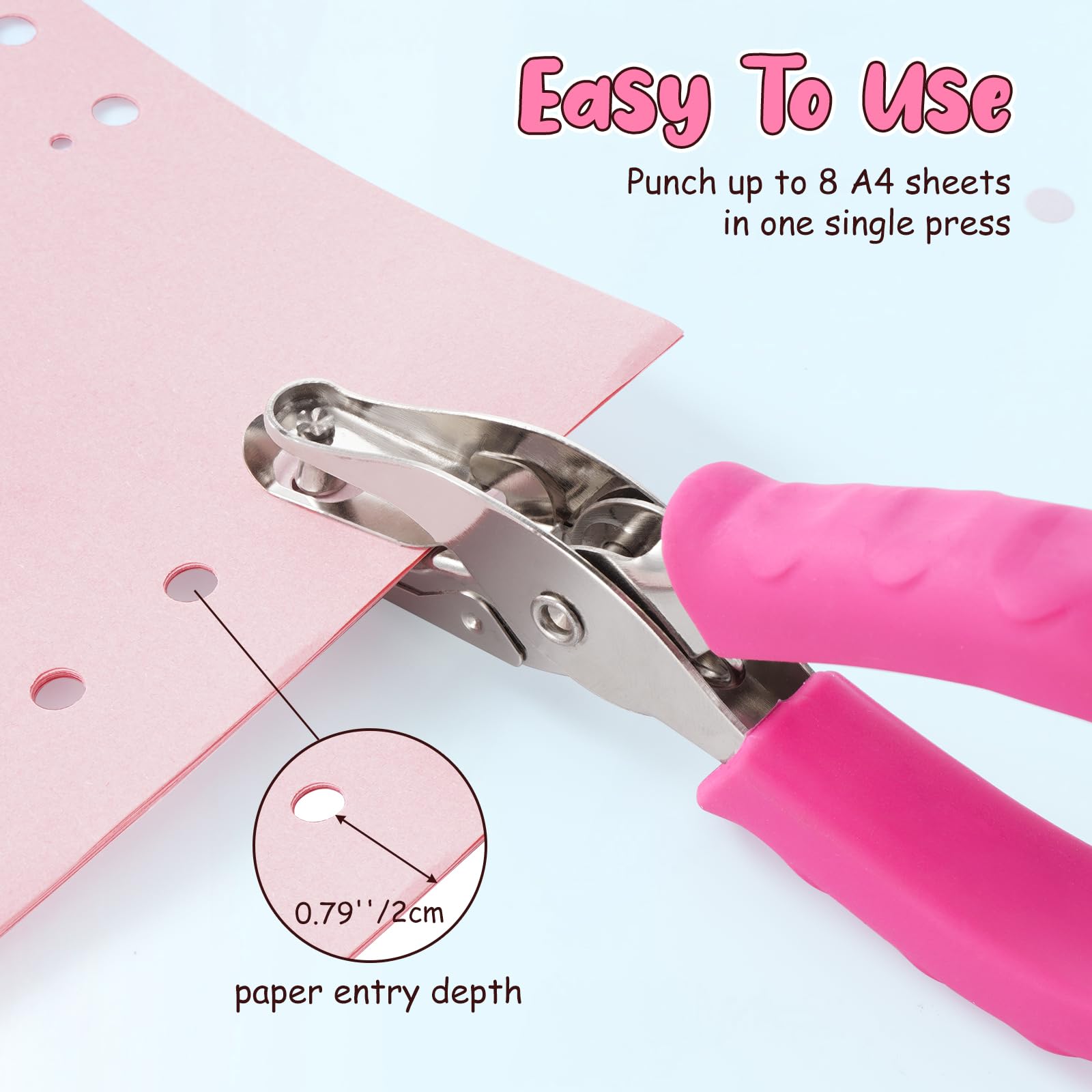 Set di punzonatrici a foro singolo, 2 pezzi da 1/4 e 1/8 di pollice singolo con impugnatura morbida, una perforatrice con contenitore per rottami, capacità 8 fogli, perforatrice divertente per