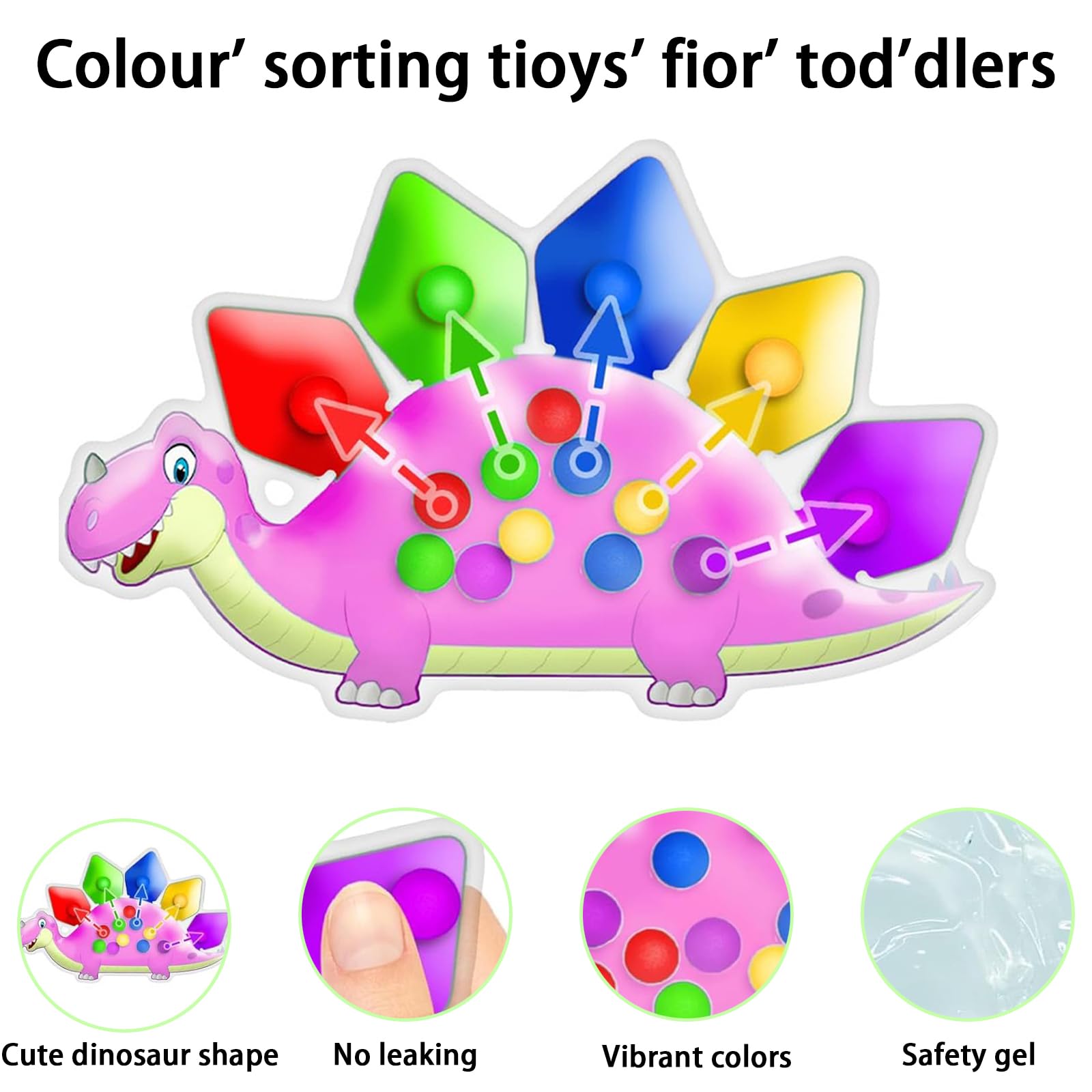 Colour Sorting Toys for Toddlers, Dinosaur Fidget Toy with Colour Matching, Sensory Toys for Fine Motor Skills, Travel Essential for Kids - Image 3