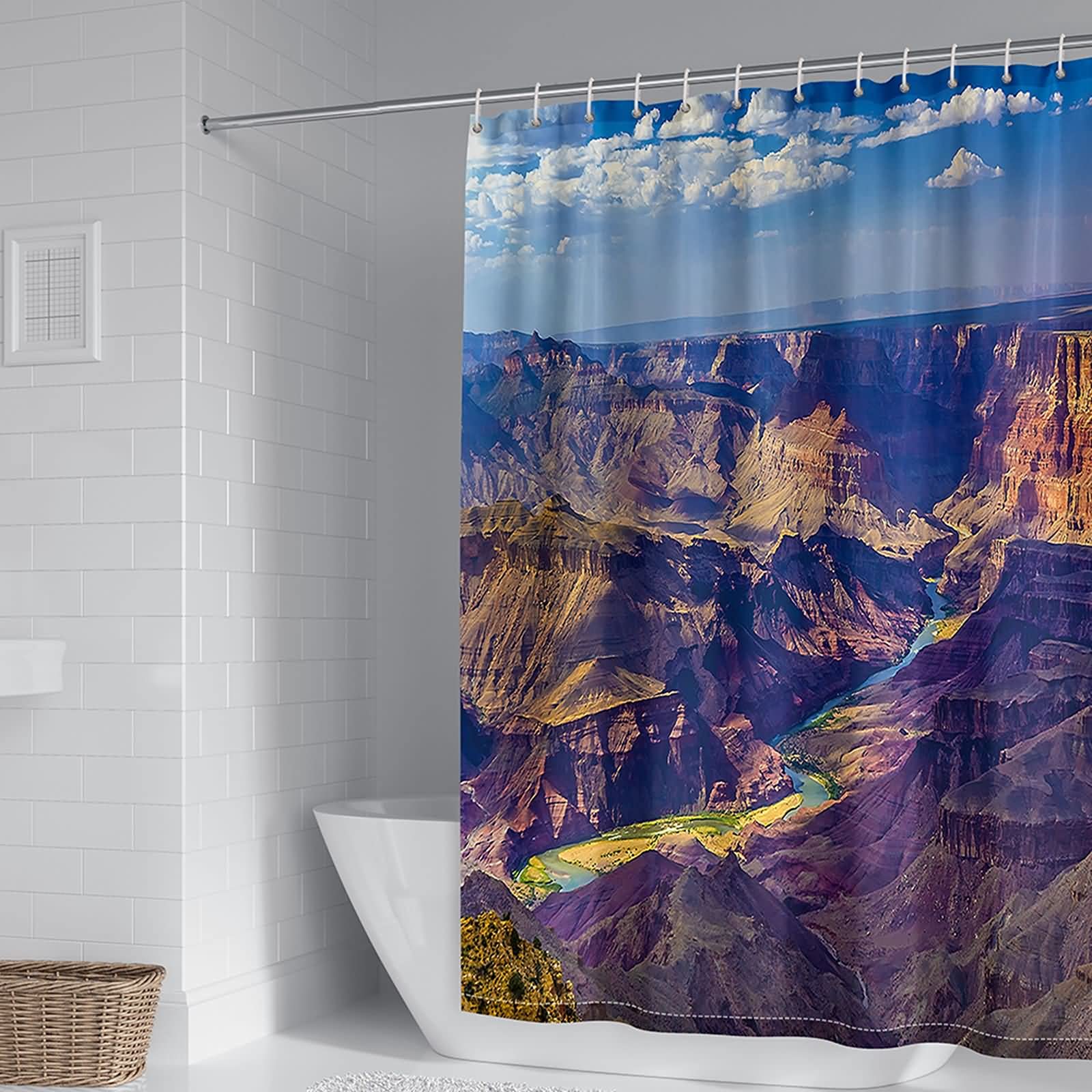 Rideau de douche imperméable et lavable avec motif montagnes pour salle de bain