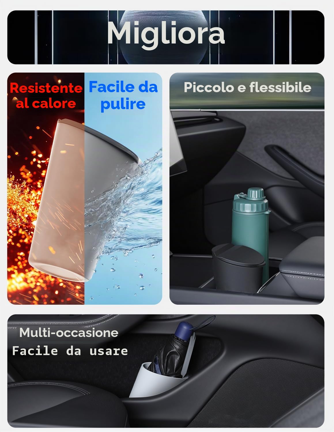 BMZX Pattumiera per auto con coperchio, piccolo portabicchieri, tasca per porta, bidone della spazzatura per auto, casa, ufficio, nero, confezione da 1