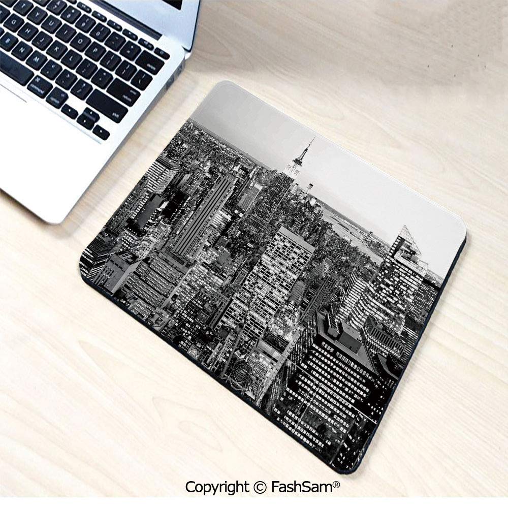 Personalized 3D Mouse Pad Panorama of Manhattan High Buildings of City Famous Monument USA Black and White Photo for Laptop Desktop(W7.8xL9.45)