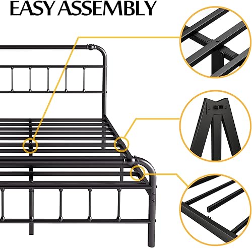 Miniatura 6 de BOSRII Base de cama tamaño King con cabecera y estribo 18 pulgadas de alto 3500 libras soporte de listones de metal resistente para colchón no