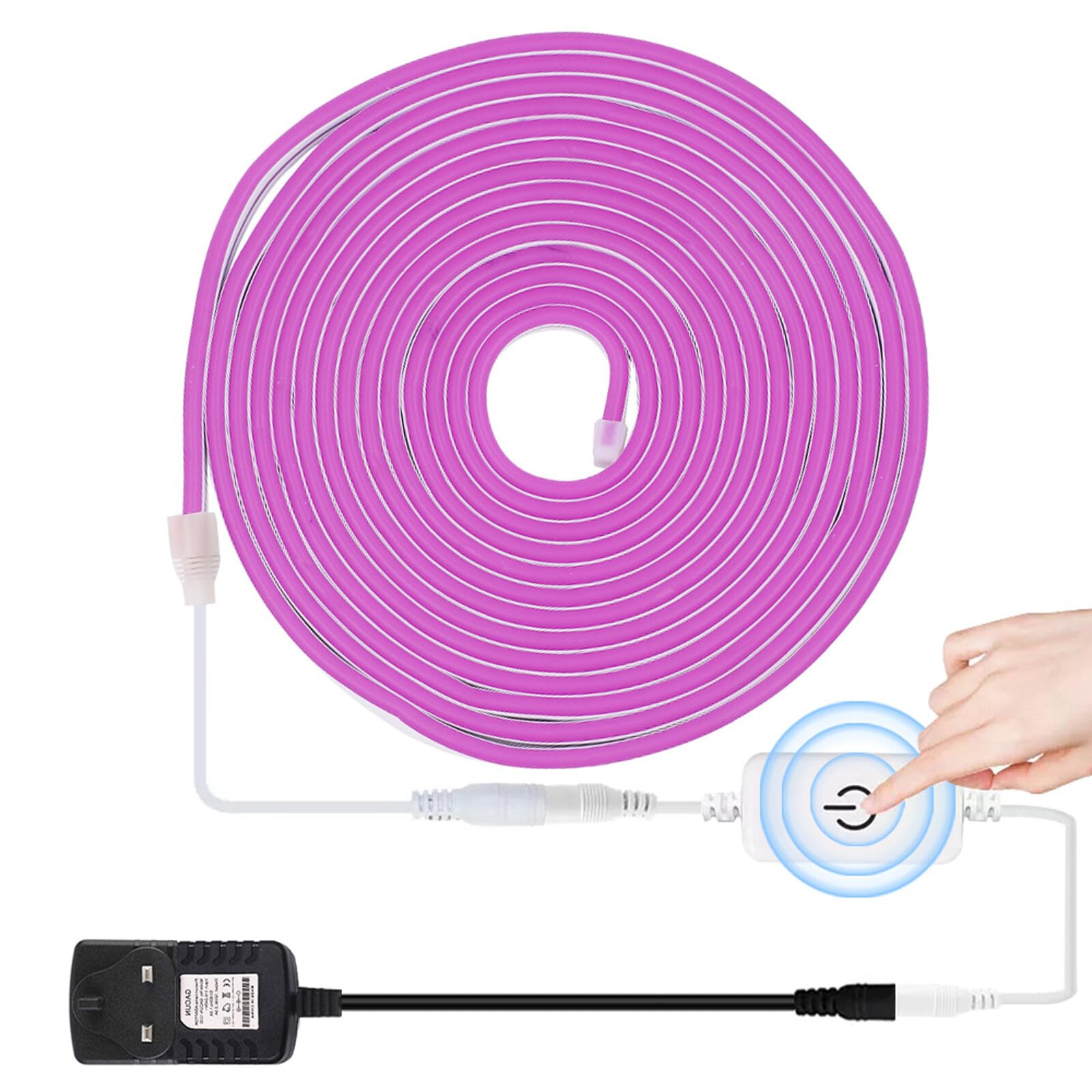 HEGEHE Dimmable LED Neon Light Strip Kit, 1m Purple Neon Rope Light + ITOUCH Dimmer Switch + 12V DC Power Supply, Flexible and Waterproof for Home DIY Commercial Decor