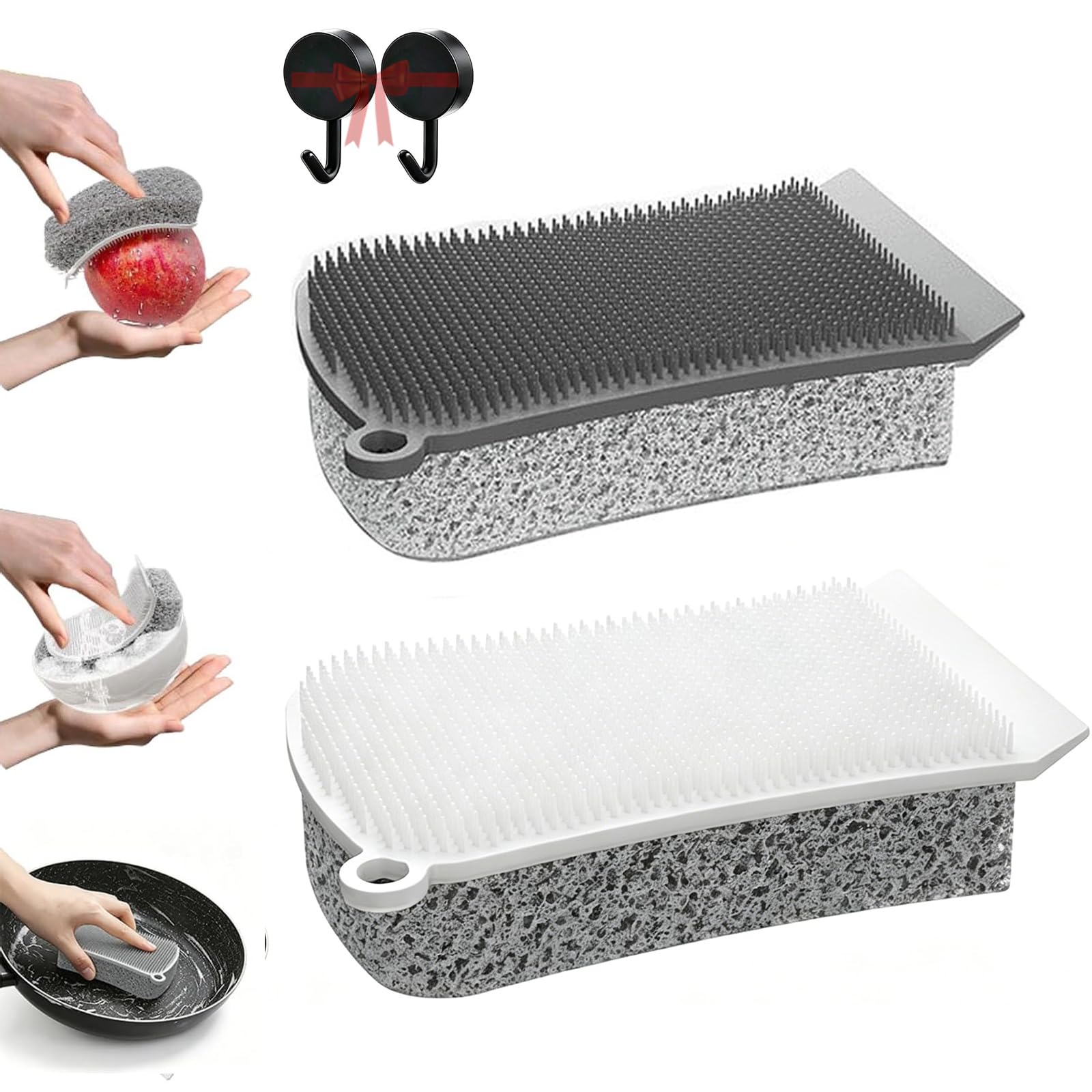 Silicone Dish Scrubber,3-In-1 Silicone Dish Sponge,Reusable Dish Washing Brushes,Multi-Functional Cleaning Scouring Brushes For Washing Dish Vegetable Fruits (2pcs)
