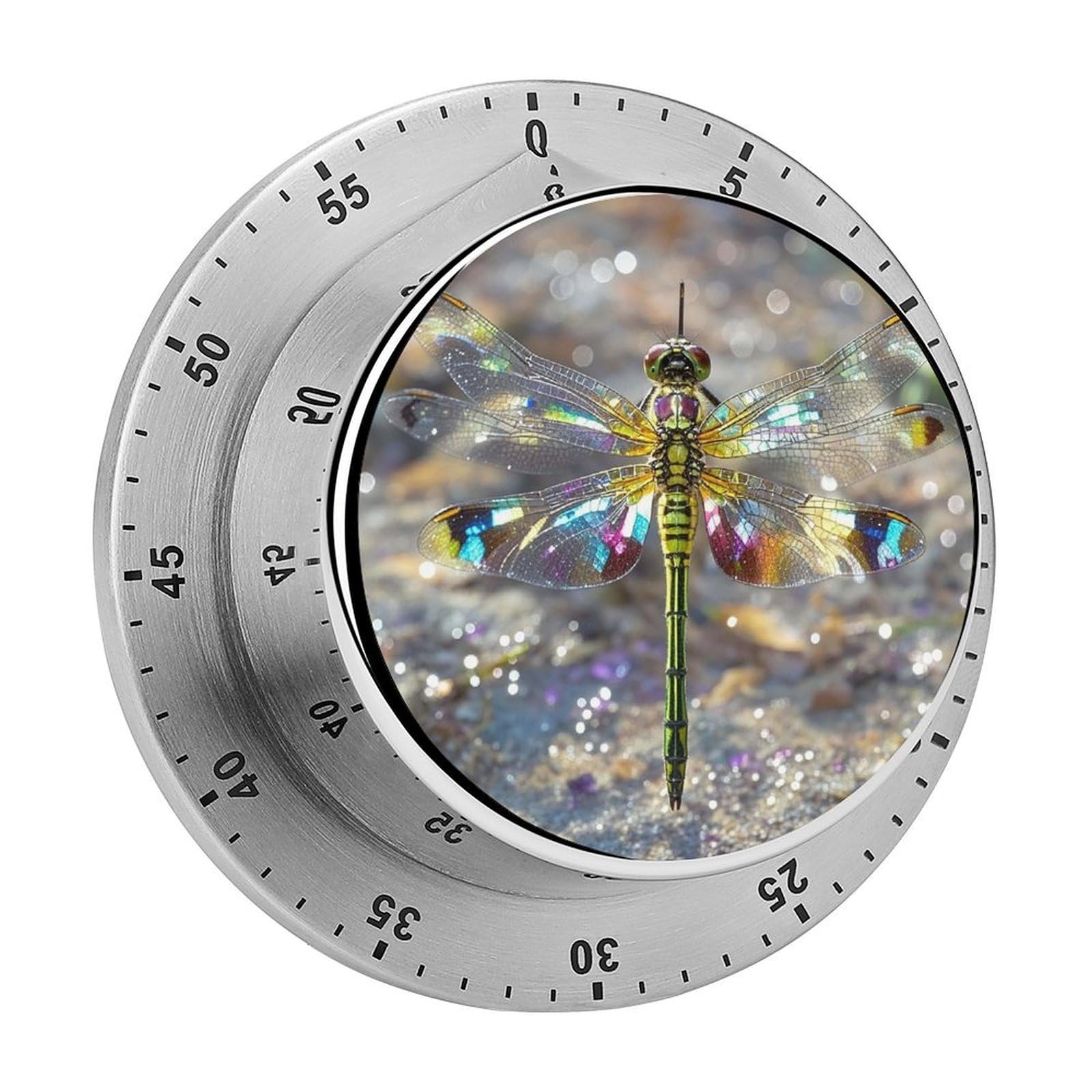 Jewel Dragonfly Visual Timer with Loud Alarm 60-Minute Kitchen Timers Exquisite Stainless Steel Body - Mechanical Desk Timer Countdown Clock for Cooking Chef Clock