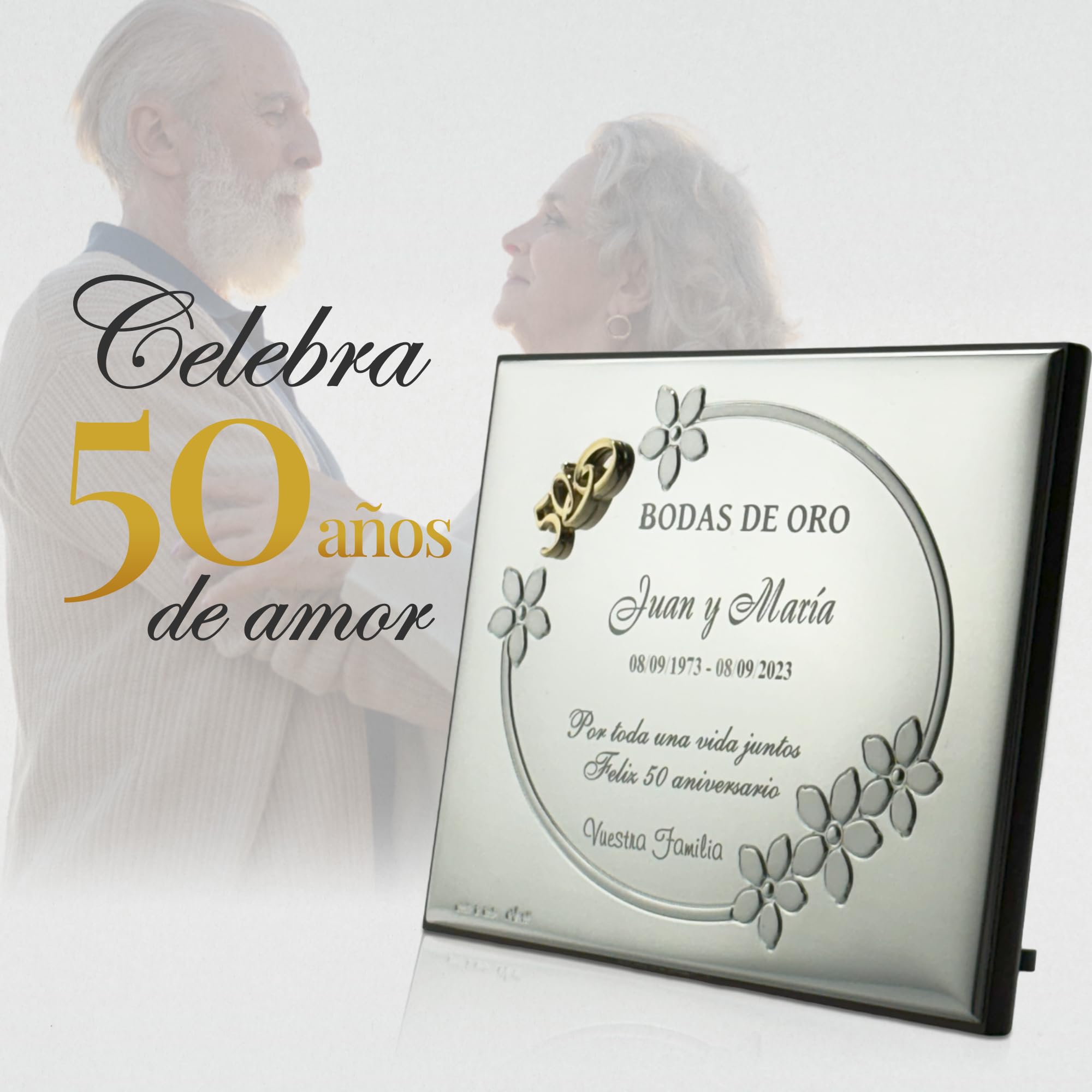 Placa Conmemorativa 50 Aniversario Bodas de Oro. Personalizado. Placa Homenaje 50 Aniversario. Placa grabada. 13x18cm