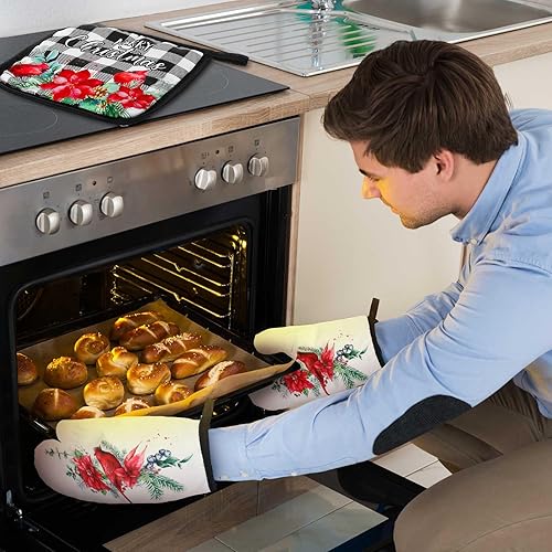 Miniatura 6 de Leinuosen Juego de 6 toallas de cocina góticas, soportes para ollas y guantes de horno para cocina, estilo retro, cocina, hornear, asar a la