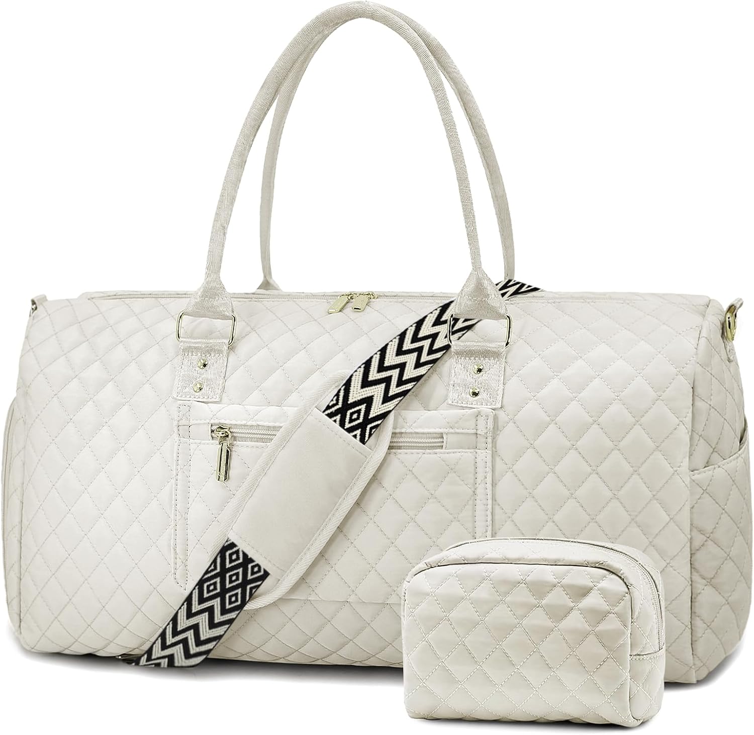 Duffle Bag for Travel,Personal Item Travel Bag with Toiletries Bags,Gym Bags for Men and Women with Wet Pocket & Shoes Compartment(White)