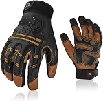 Vgo Haute Dextérité Chèvre en cuir Gants de travail mécanique lourd de service, Gants plus grands, Anti-Vibration, Touchscreen (GA8954)