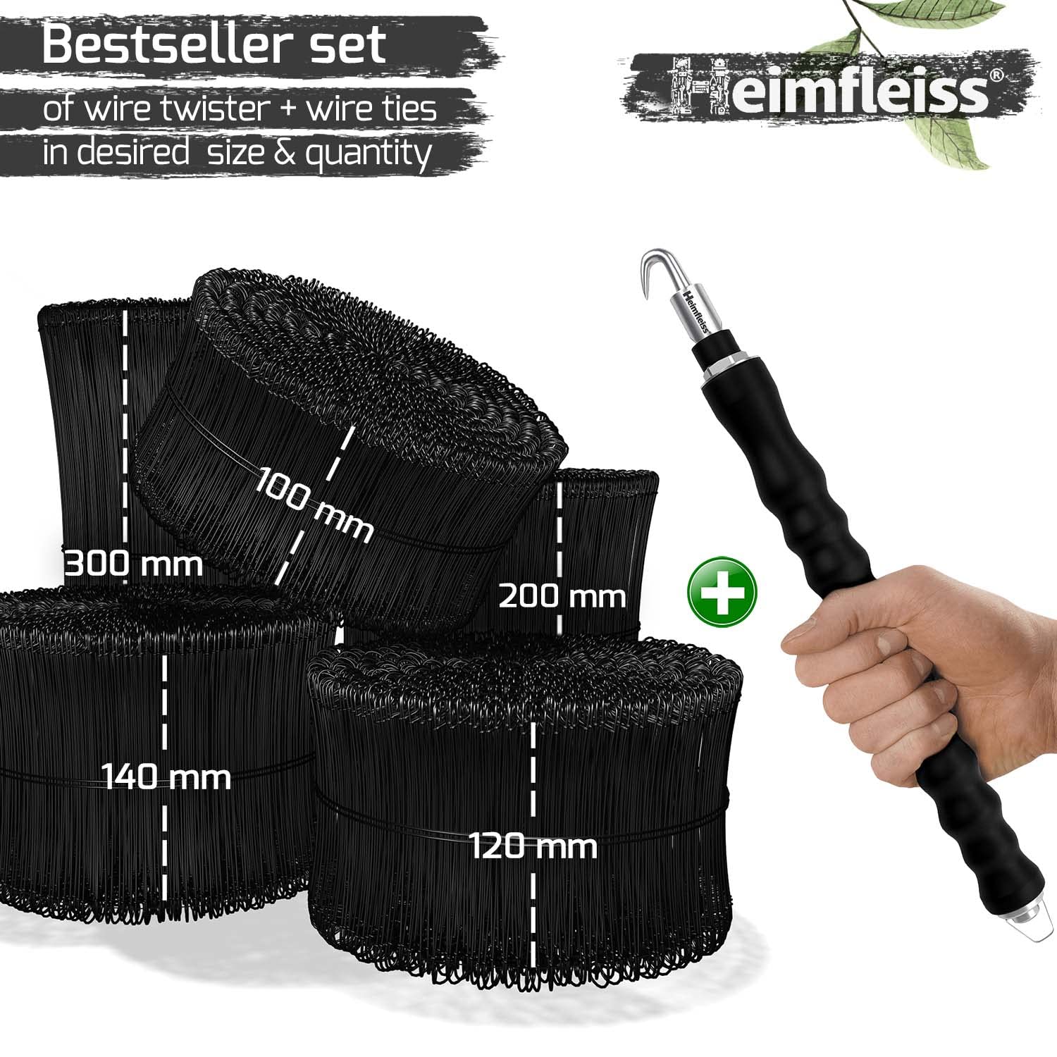 Heimfleiss® Drillapparat Driller + drut rzymski od 1,4 x 100 do 300 mm (1000 szt.) - wysokiej jakości zestaw składający się z 1 x opaski drucianej szczypce i drutu wiążącego