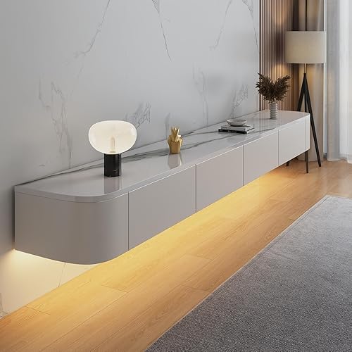 Miniatura 9 de Soporte flotante de TV - Consola multimedia montada en la pared con 2 cajones, centro de entretenimiento flotante, gabinete de TV, estante de