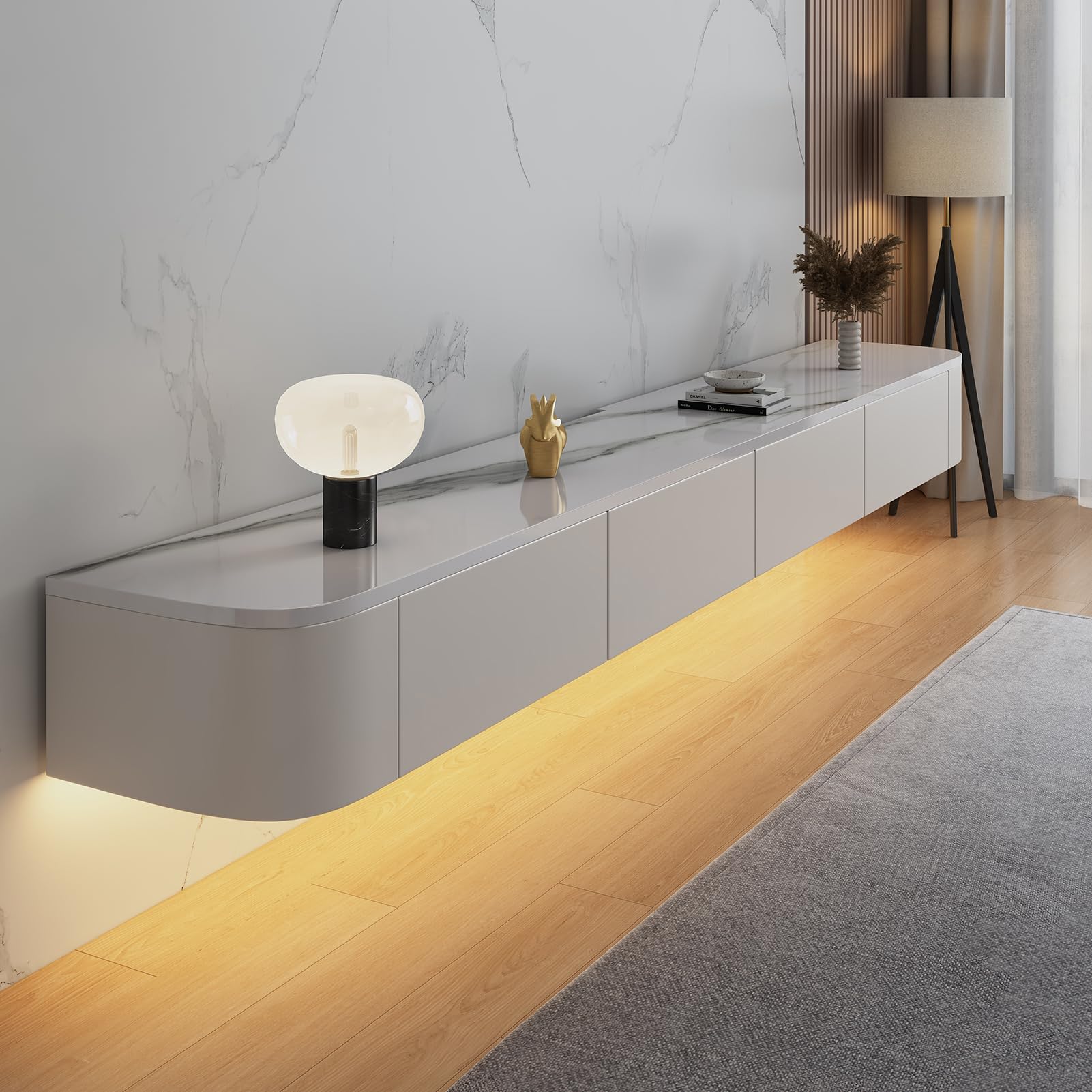 HZAPFUE Floating TV Stand - Wall Mounted Media Console with 2 Drawer, Floating Entertainment Center TV Cabinet, Wall Mounted Audio/Video Shelf for