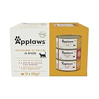 Applaws 100% Natural Wet Cat Food, Multipack Chicken Selection in Broth (Pack of 12 x 156g Tins)