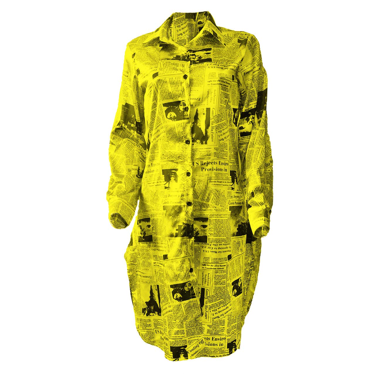 DOHAOOE Newspaper Print Shirt Dress - Oversized Long Button Down Sleeve Blouse Clothing