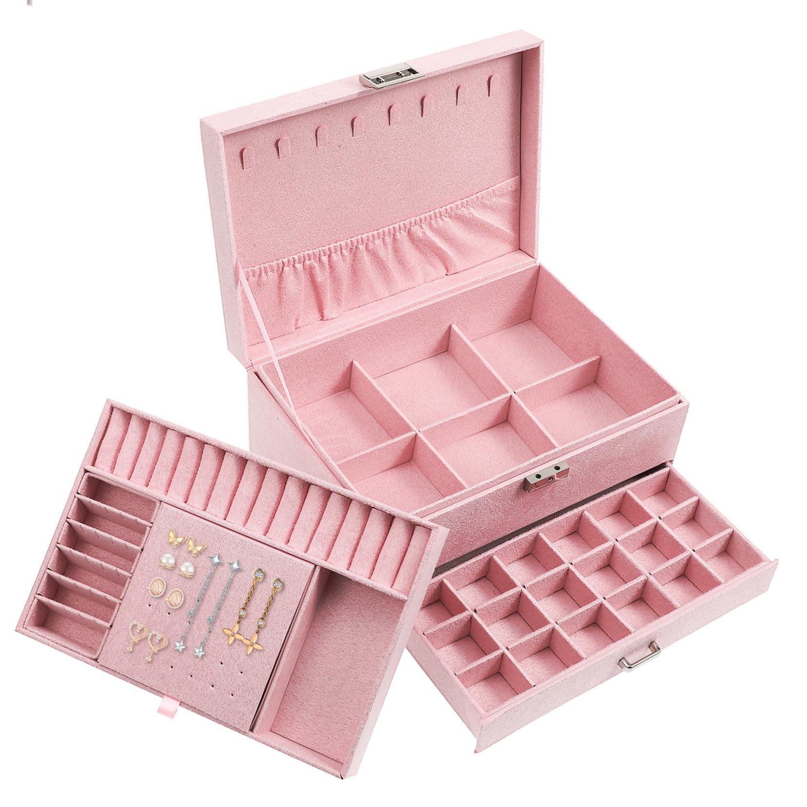 VICASKY Schmuckkästchen für Damen Schmuckaufbewahrungsbox mit Fächern Schmuckorganizer für Schmuckstücke Großes Fassungsvermögen für Halsketten und Armbänder Robuste Materialien