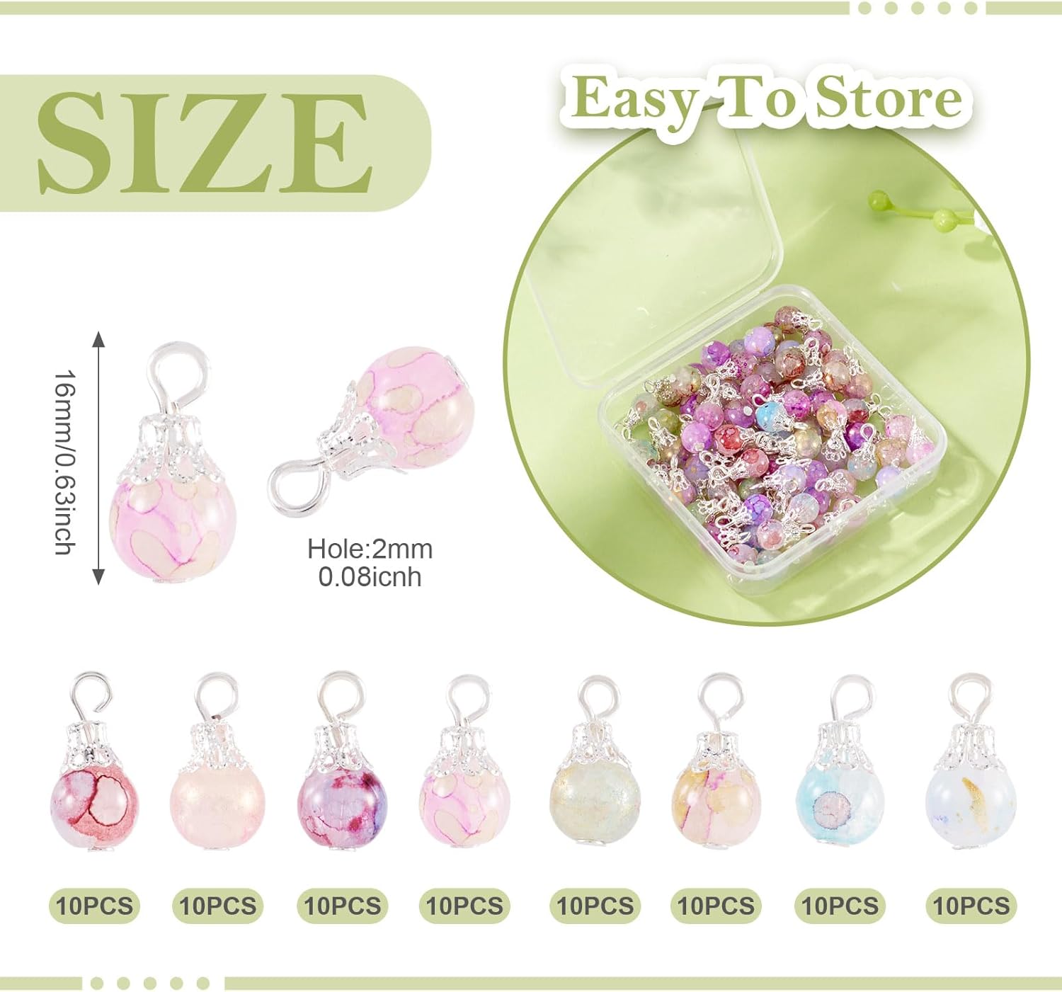 KISSITTY 80Pcs Baking Painted Crackle Glass Pendants Transparent Crystal Dangle Glass Charms Bulk with Silver Iron Bead Caps Drops Beads Pendant Charms for DIY Bracelet Earring Jewelry Making Supplies - Image 6