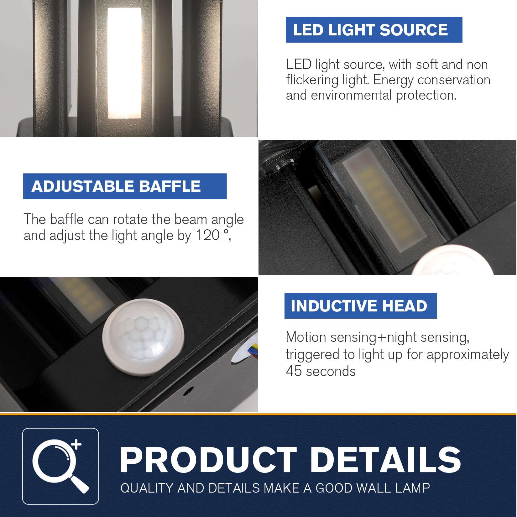 FUPE 2 Piezas LED 15W Aplique de Pared Exterior Interior Luz Ajustable de 3 Colores IP65 Impermeable Lámparas de Pared Apliques de exterior cuadrada de aluminio Ángulo de luz ajustable 11CM Antracita — view 35
