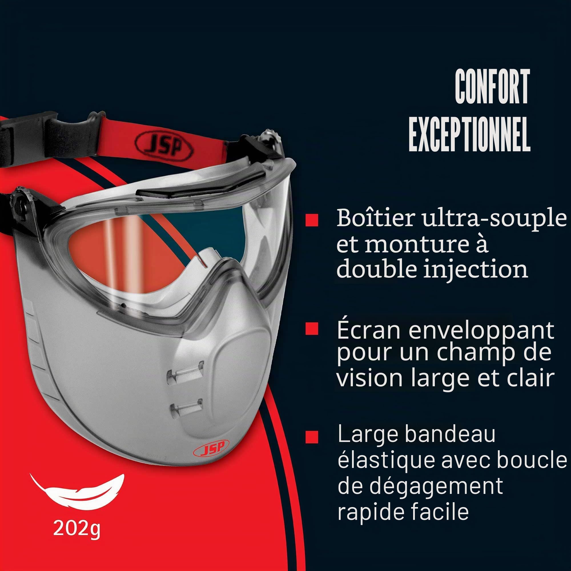 JSP STEALTH 9200 Lunettes de Sécurité avec Écran Facial - Anti-Buée Classe N - Protection Oculaire - Écran Mobile - Bandeau Réglable pour Bricolage, Découpe, Industrie et Laboratoire - EN 166 & EN 170