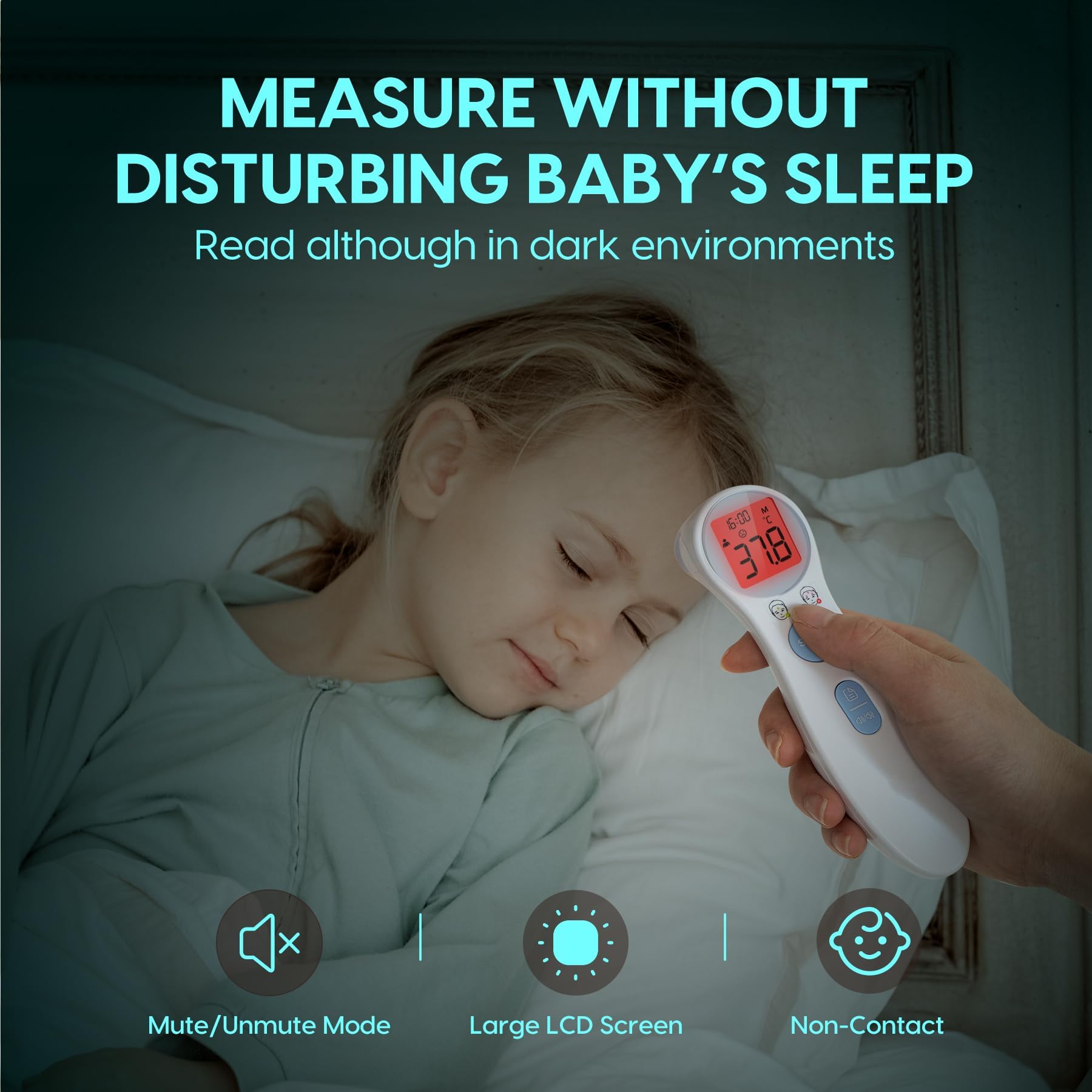 Fieberthermometer für Babys, Kinder und Erwachsene, kontaktloses Stirnthermometer Infrarot Thermometer mit sofortiger genauer Ablesung, Fieberalarm, Blau