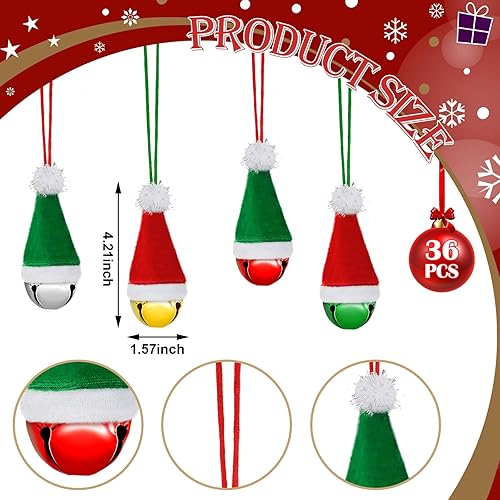 Miniatura 2 de Henoyso 36 collares de cascabel con sombrero de Papá Noel de Navidad, collares de cascabel a granel, collar de campana grande, sombrero de Papá Noel