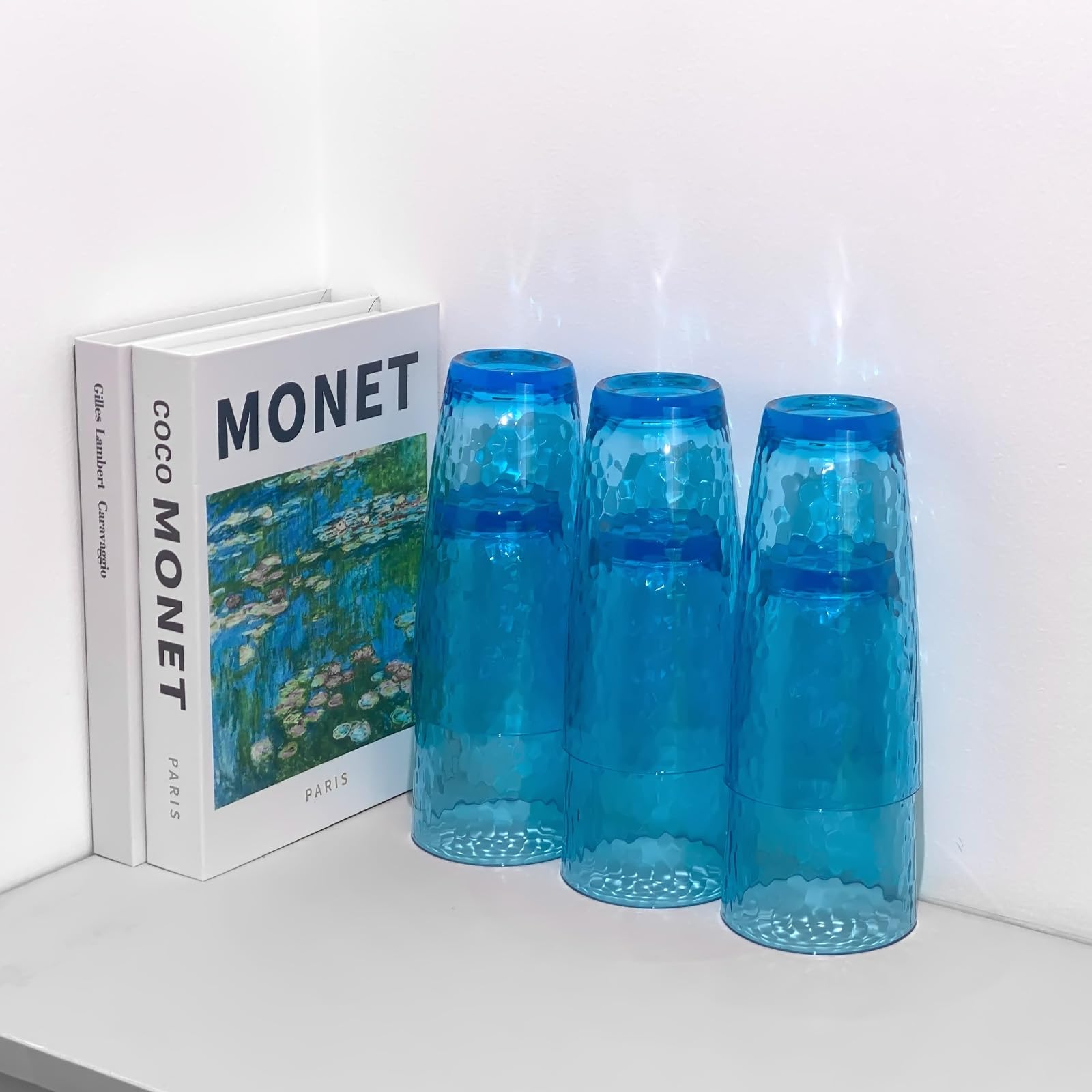 Lot de 6 grands gobelets en plastique acrylique de 760 ml, style martelé, sans BPA (bleu)