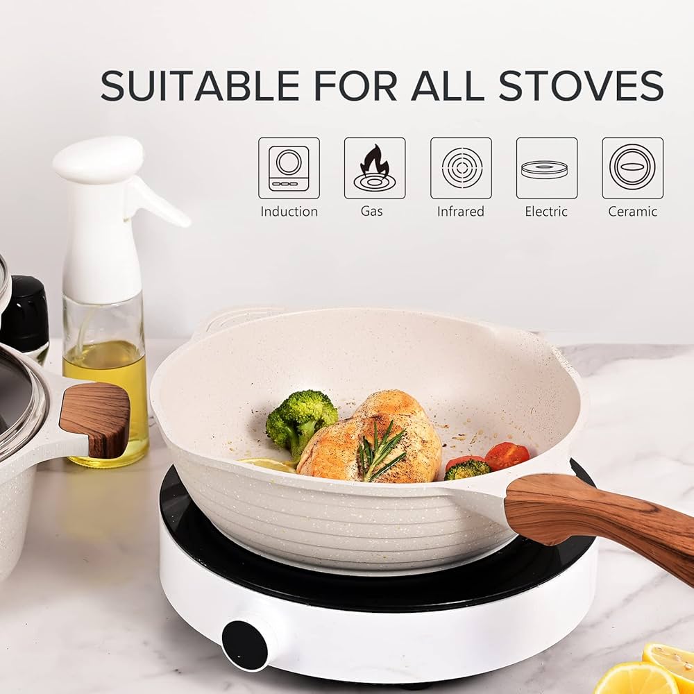 special made recipeモグワン JEETEE Pots and Pans Set Nonstick White Granite Induction