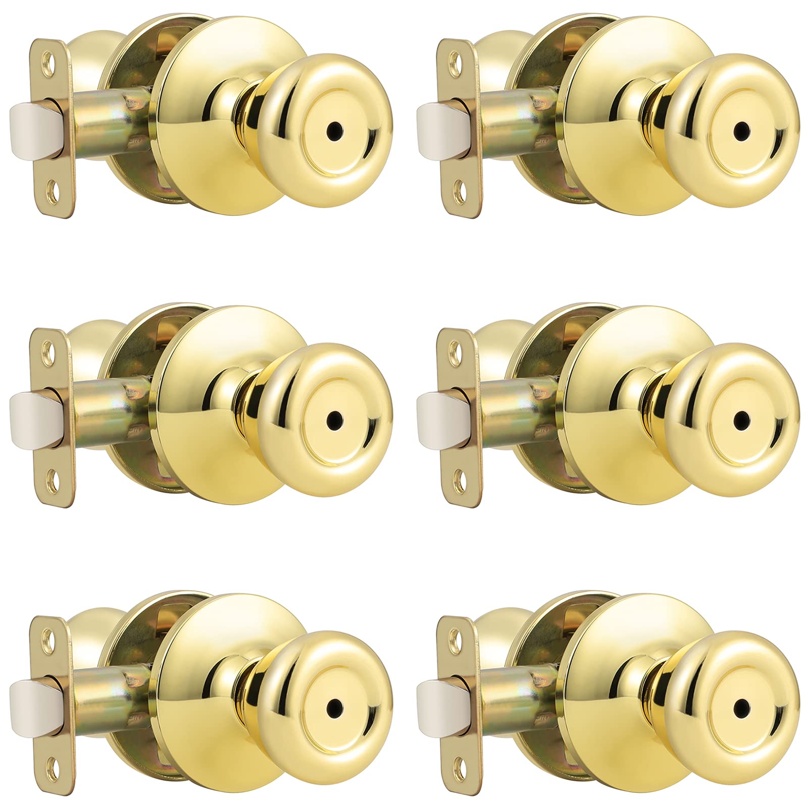 GOBEKOR Passage Door Knobs - 2 Pack Polished Brass -10