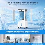 Portatif Air Conditionneur, 4-IN-1 Sans fenêtre Air Conditionneur 4 Modes & 3 Vitesses, 8L Réservoir d ' eau, 12H Heureur, LED Affichage & À distance, 60W portatif AC Ventilateur de refroidissement pour la maison de chambre