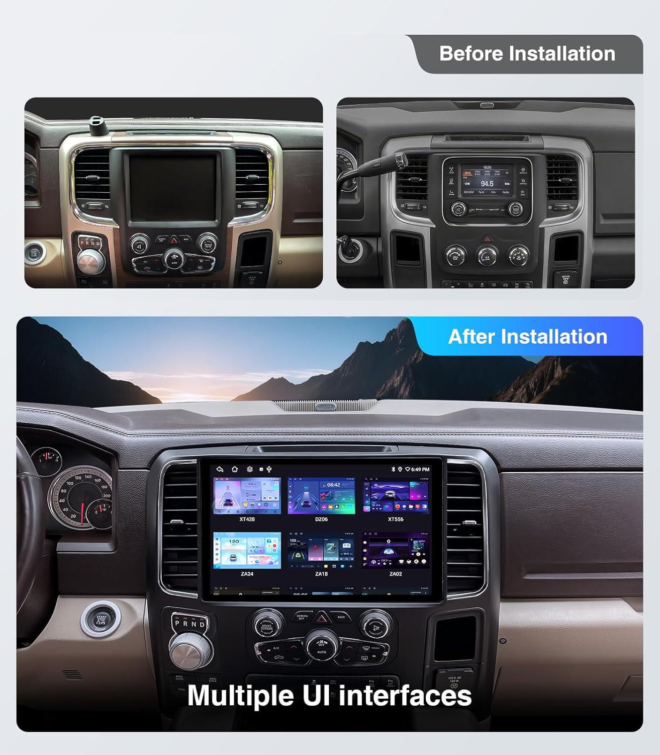 13.1 inch Touchscreen Car Stereo Radio for Dodge Ram 1500 2500 3500 2013-2018 (Manual or Auto AC Climate Control) Replacement Dash Kit w/Wired Wireless CarPlay Android Auto GPS Navigation Head Unit