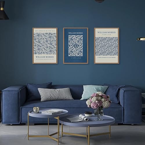 Miniatura 2 de HOURIA William Morris - Juego de arte de lienzo enmarcado floral para pared, diseño de flores blancas y azul marino, arte botánico con textura