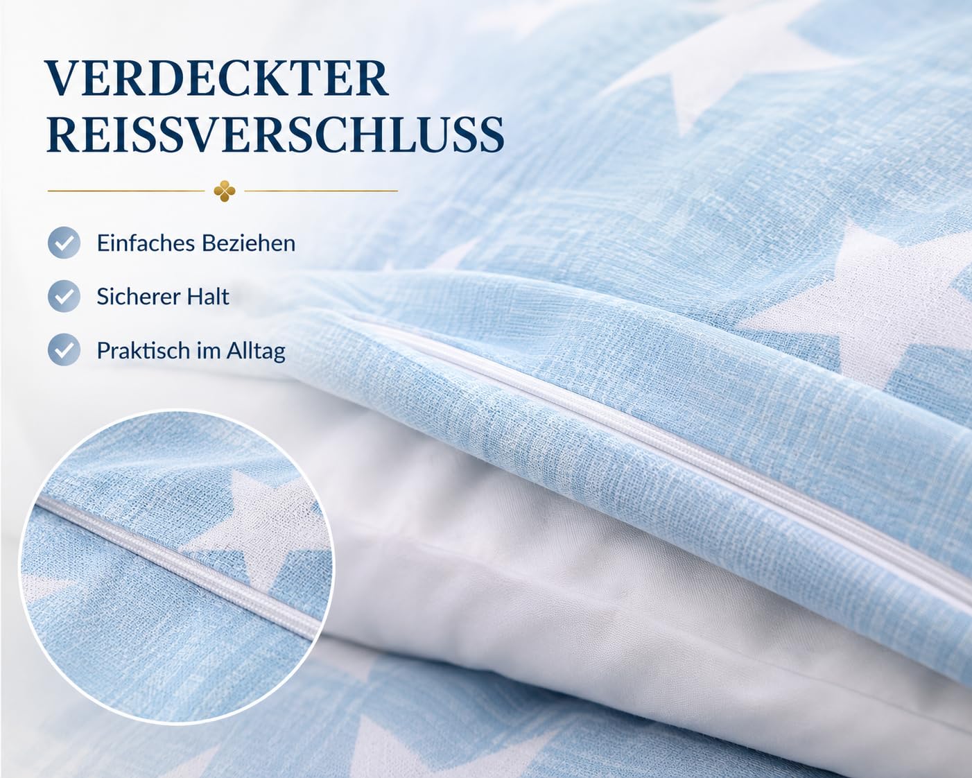 Leonado Vicenti Bettwäsche 4 teilig 135x200 Baumwolle Renforcé Hellblau Sterne Wendebettwäsche mit Reißverschluss