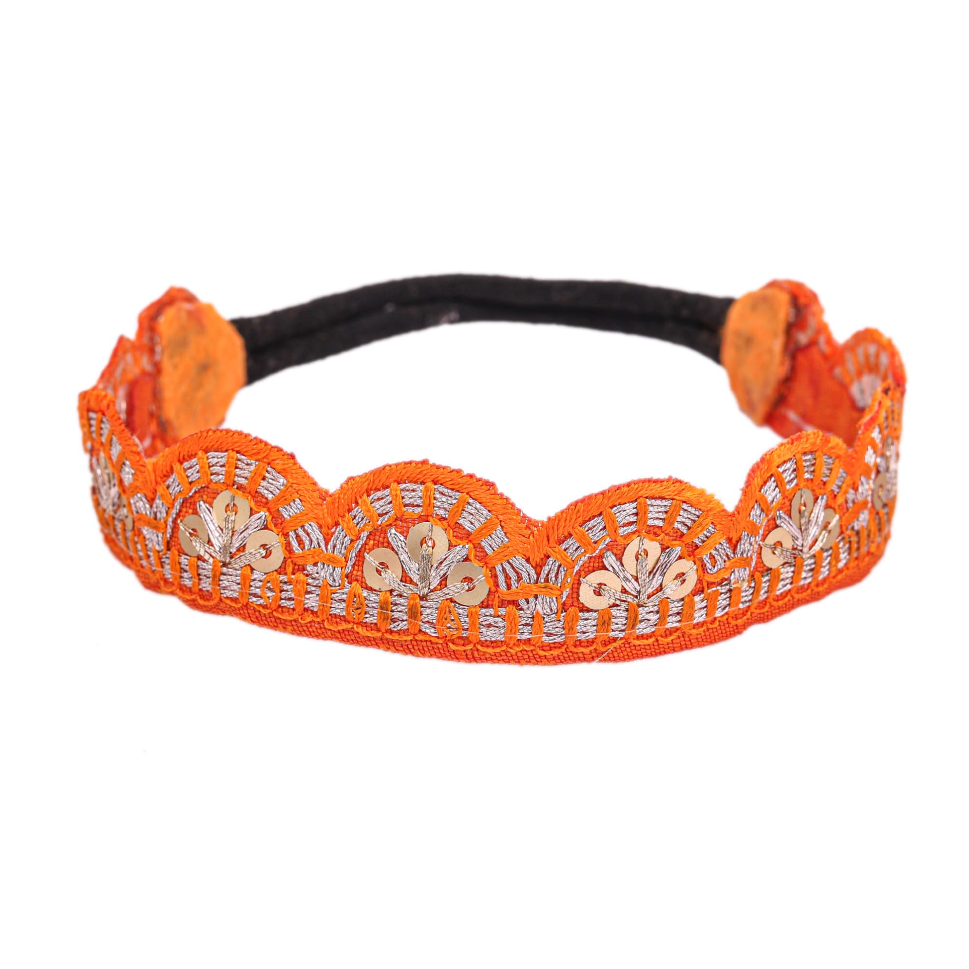 Choko Handmade Embroidered Headband for Baby Girls – Orange and Silver Ethnic Elastic Hairband – Festive Accessory – 1 Pc-picture-40
