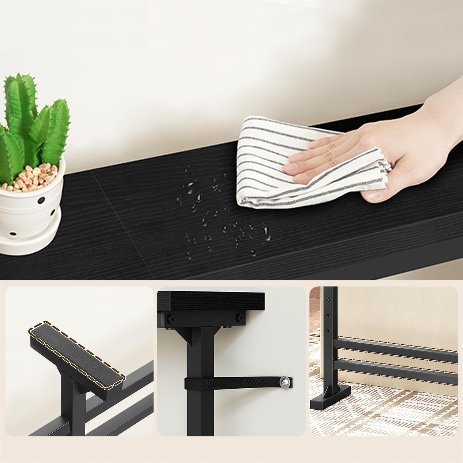 YATINEY Konsolentisch schmal, schmaler Flurtisch, 200 cm Langer Eingangstisch, 1 AC, 1 USB-A, 1 Typ-C, für Wohnzimmer, Flur, Eingangsbereich, Schwarz XCT09CBB