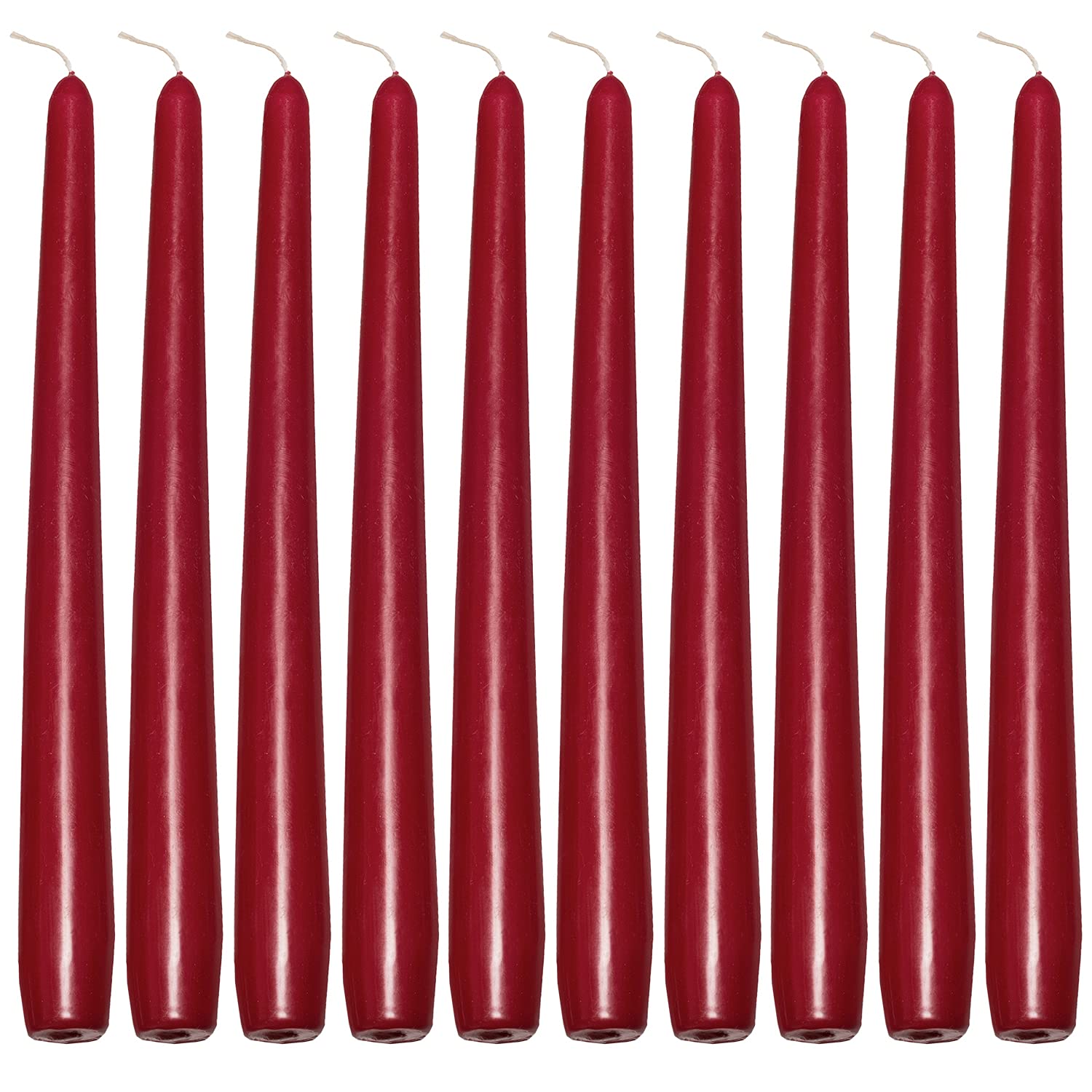 Deli Supplies Dinner Party Christmas Table Decor Bistro Candles Non Drip Tapered 9” 24cm Tall Taper Candle 7 Hour Burn Time Smokeless and Dripless Quality Wax (Burgundy, 10)