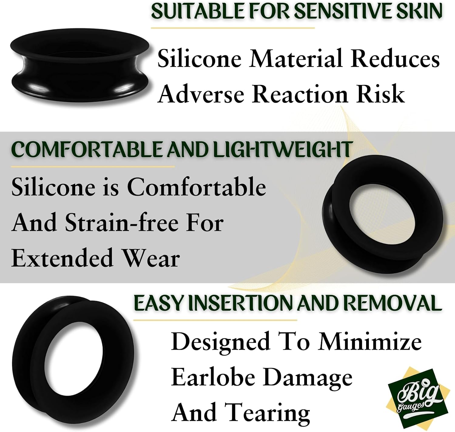 Pair of Black Silicone Double Flared Saddle Piercing Jewelry Stretcher Ear Earring Lobe Flesh Tunnel Plugs