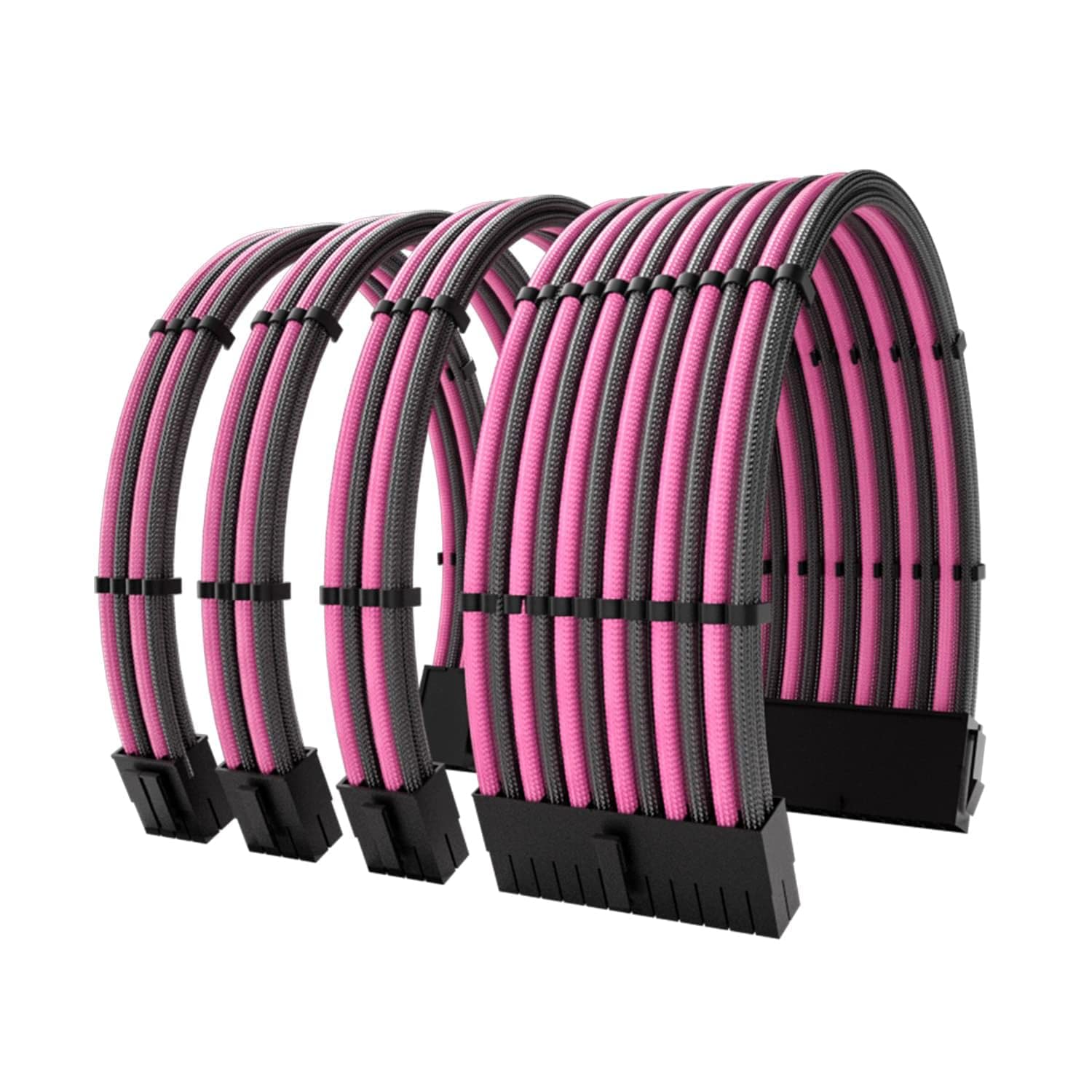 Vetroo PSU Extension Cable Sleeved Customization Mod PC Power Supply Cable, Soft Nylon Braided with Comb Kit 18AWG ATX/EPS/8 Pin PCI-E/6+2 Pin PCI-E (Black & Pink)