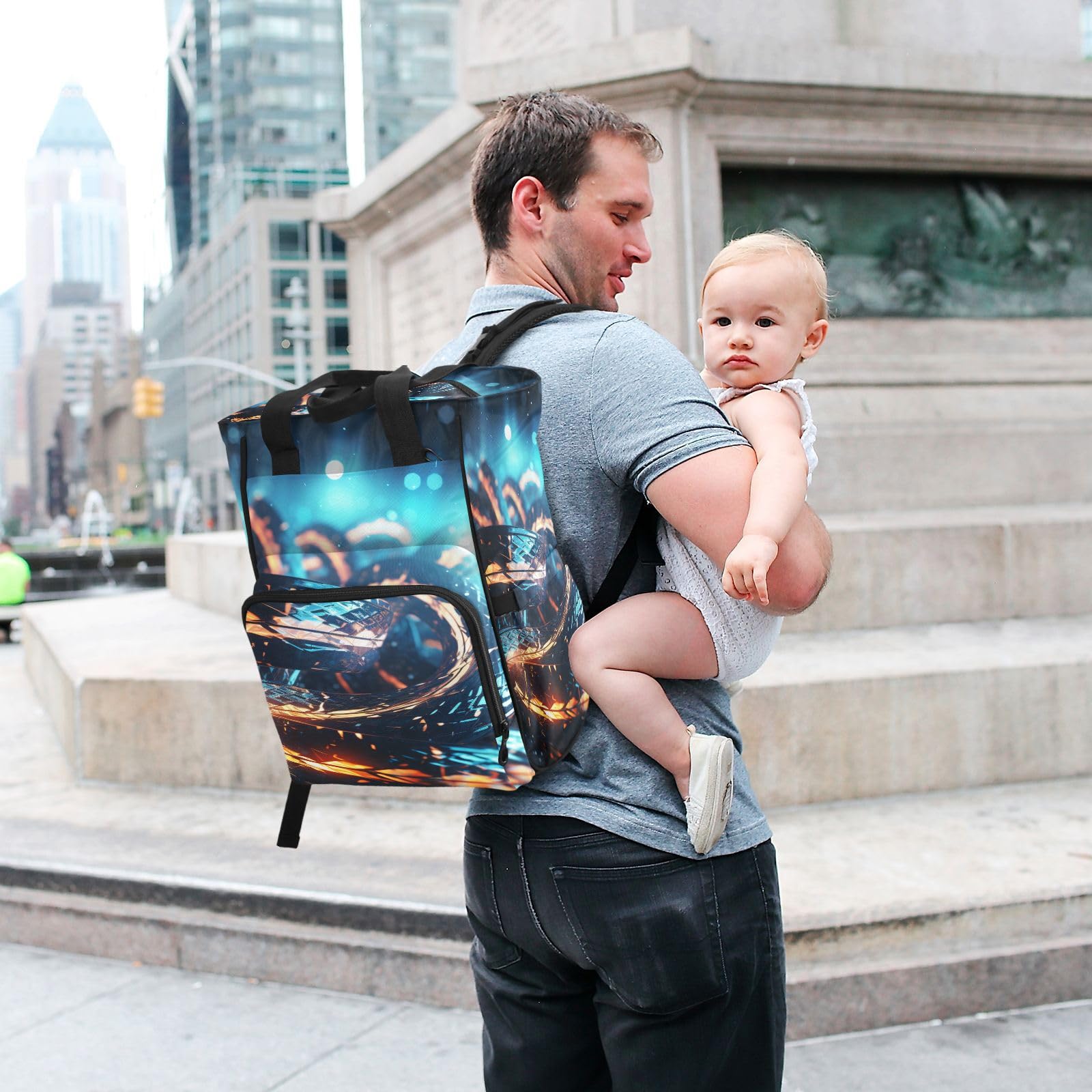 Serpientes Azules Fluido Brillante Mochilas de Pañales para Gran Capacidad Pañal Bolso Mochila para Viajar al Aire Libre Mamá y Papá