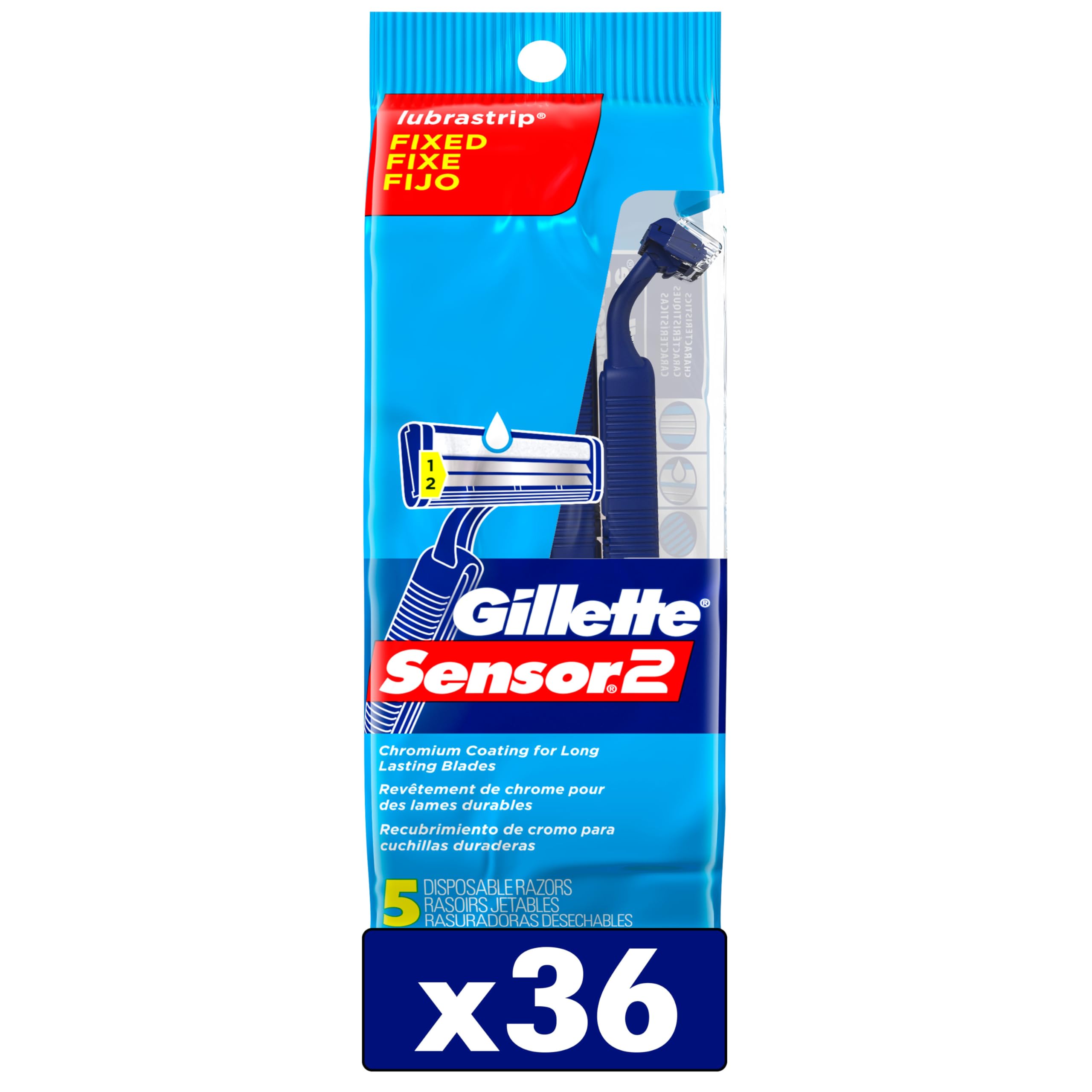 Gillette Sensor2 Mens Disposable Razors 5 Count - Case of 36