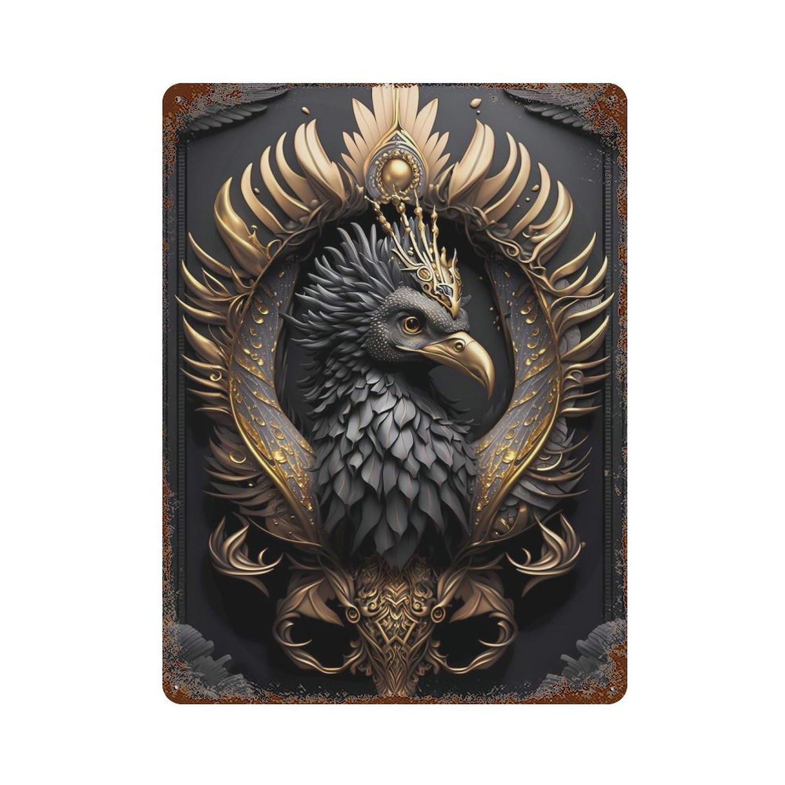 Garage Style Golden Phoenix Resurgence Distressed Metal Wall Sign 15.7"x11.8", Rustic Home Decor for Bar And Workshop