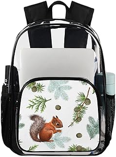 Mochila transparente de esquilo fofo, mochila transparente à prova d'água com esquilo engraçado mochila transparente de PVC com alça de ombro reforçada para escola, trabalho, viagens, Multicor