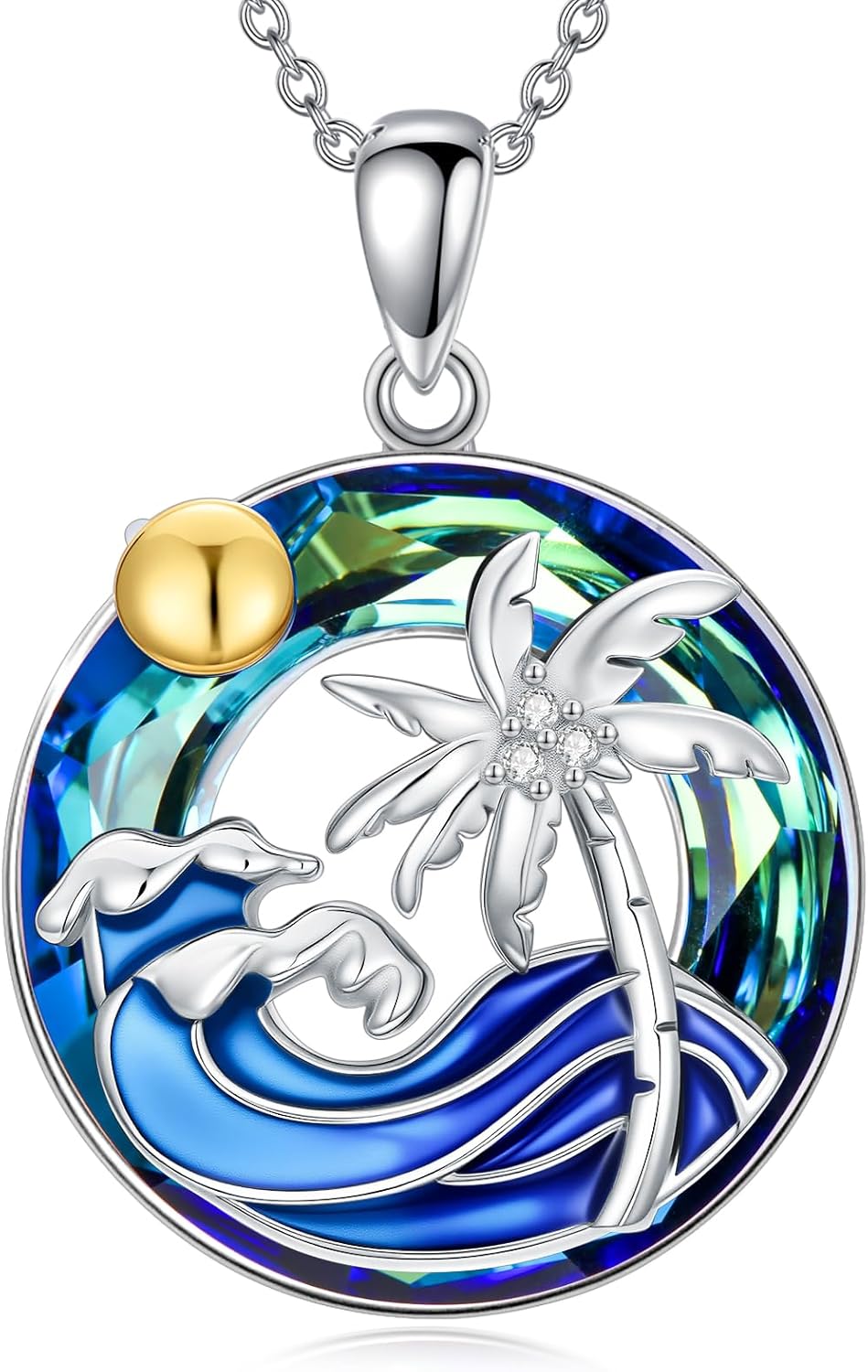 925 Sterling Silver Womens Nature Necklace Palm Tree/Mushroom Moss Agate/Pineapple/Planet Pendant for Women Men Christmas Jewelry Gift