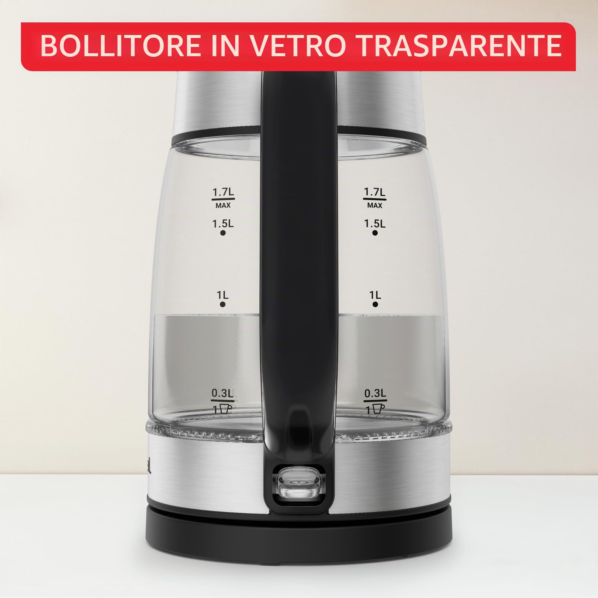Tefal Ki6058 - Bollitore elettrico in vetro, 1,7 litri, facile da pulire, colore: nero