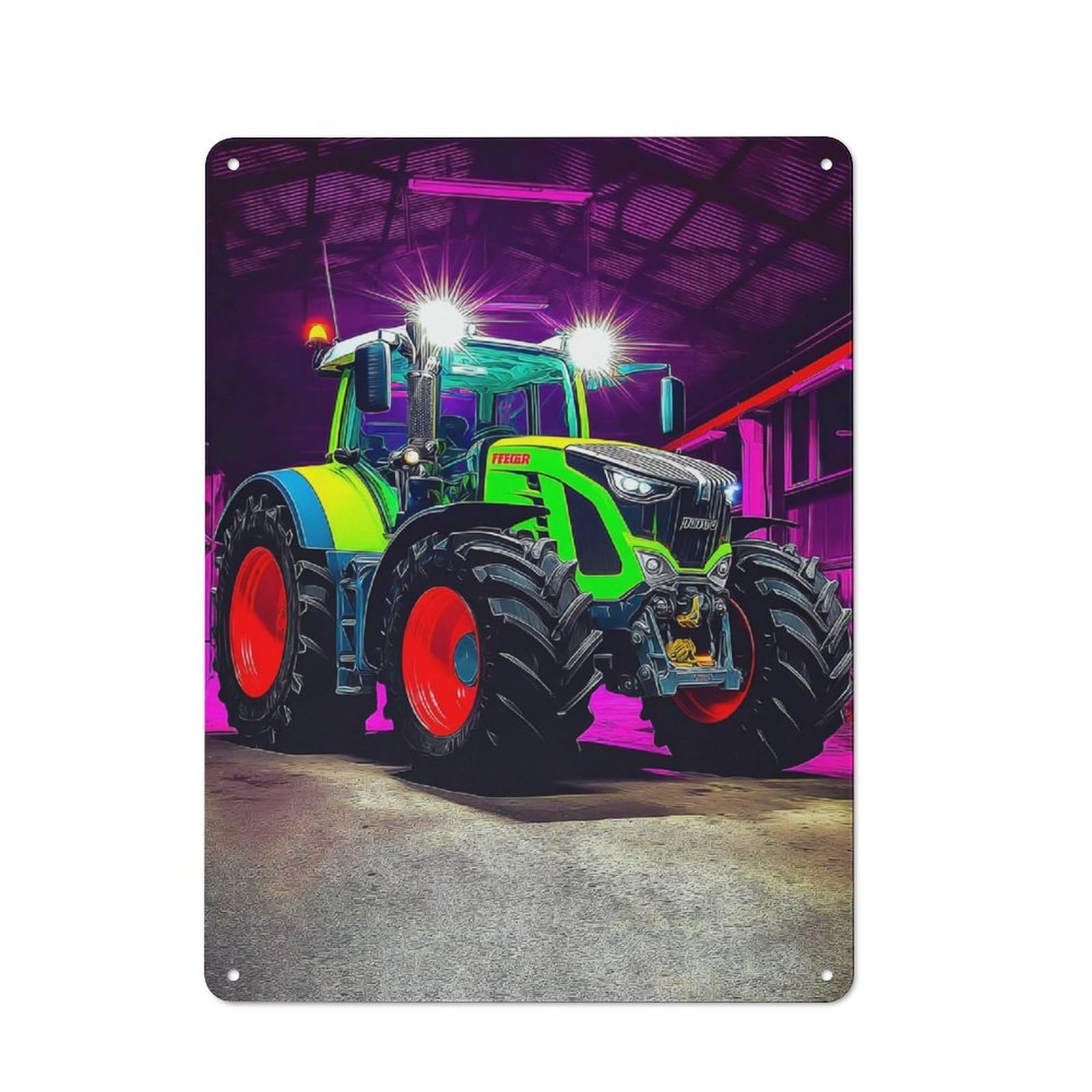 Junmoney Vividly Colored Tractor In Barn Retro Metal Plaque 40X30cm For Guest Room Or Hallway, Housewarming Present For People Styling Guest Room And Hallway