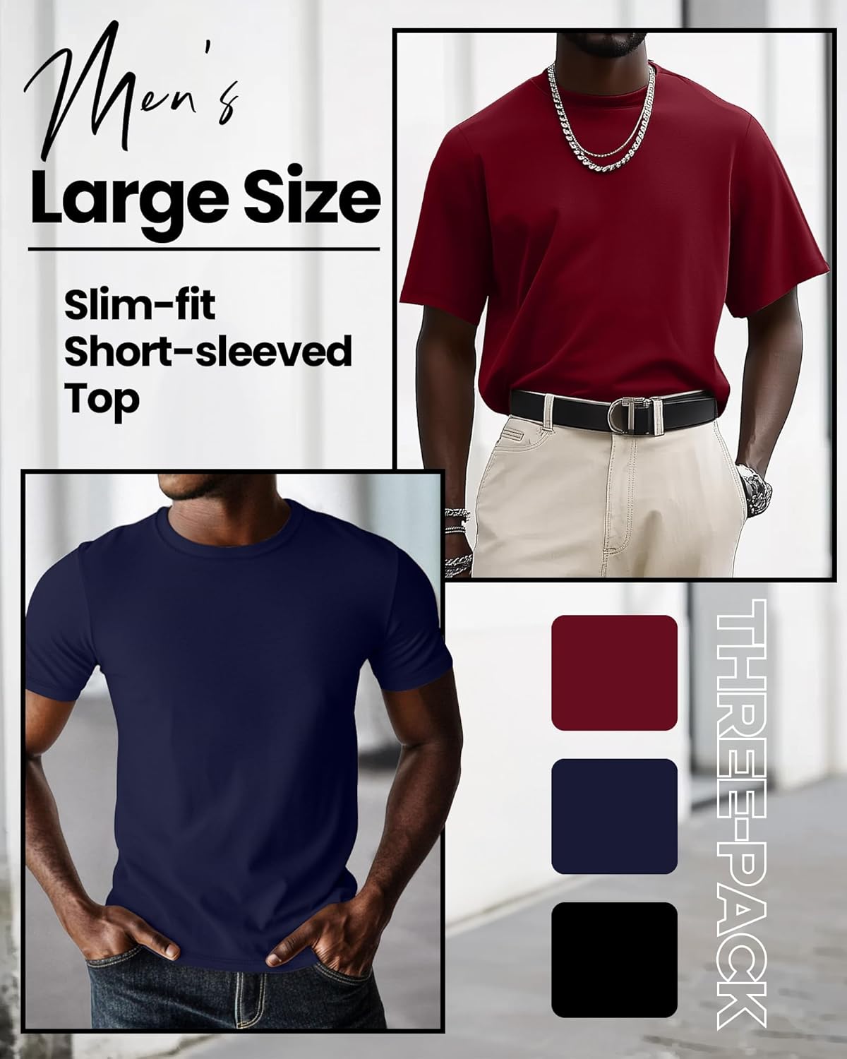 Neer 3 Pack Men's Big and Tall Shirts Summer Short Sleeve T-Shirts Basics Plus Size Crewneck Tee L-5XL - Image 6