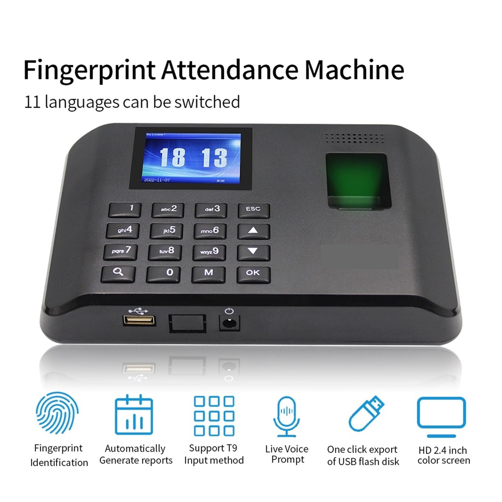 Macchina per il timbro di ingresso Orologio marcatempo, di presenza biometrico USB lettore di impronte digitali registratore di uscita orologio marcatempo in data dipendenti macchina dispositivo elett