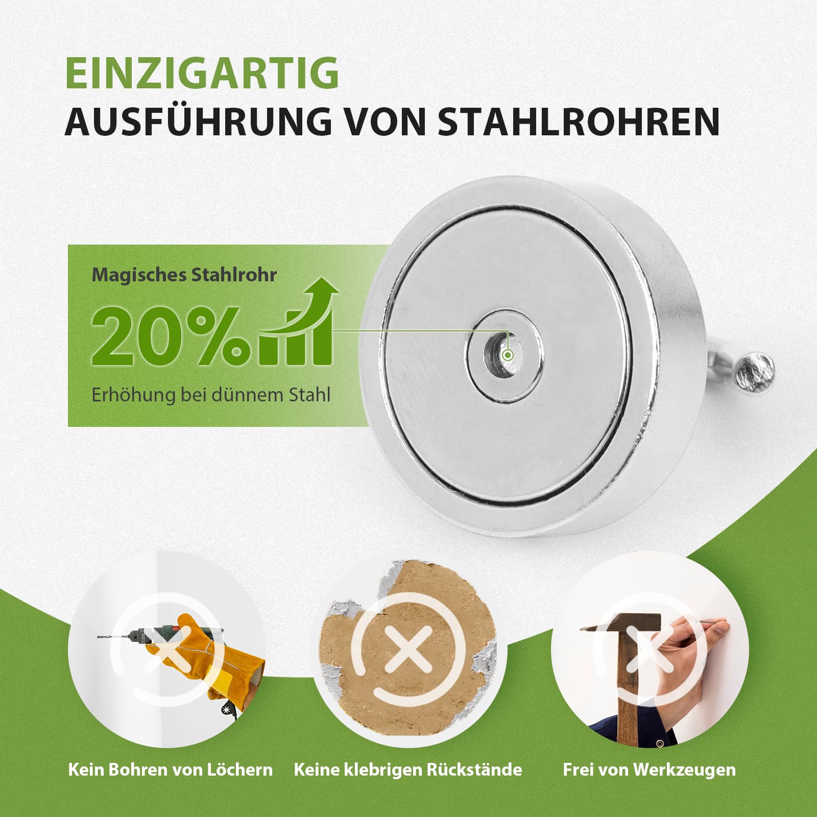 Neosmuk Gancio magnetico, 30 kg, magneti da terra ad alte prestazioni con gancio per frigorifero, gancio cruise extra forte da appendere (argento, confezione da 10)