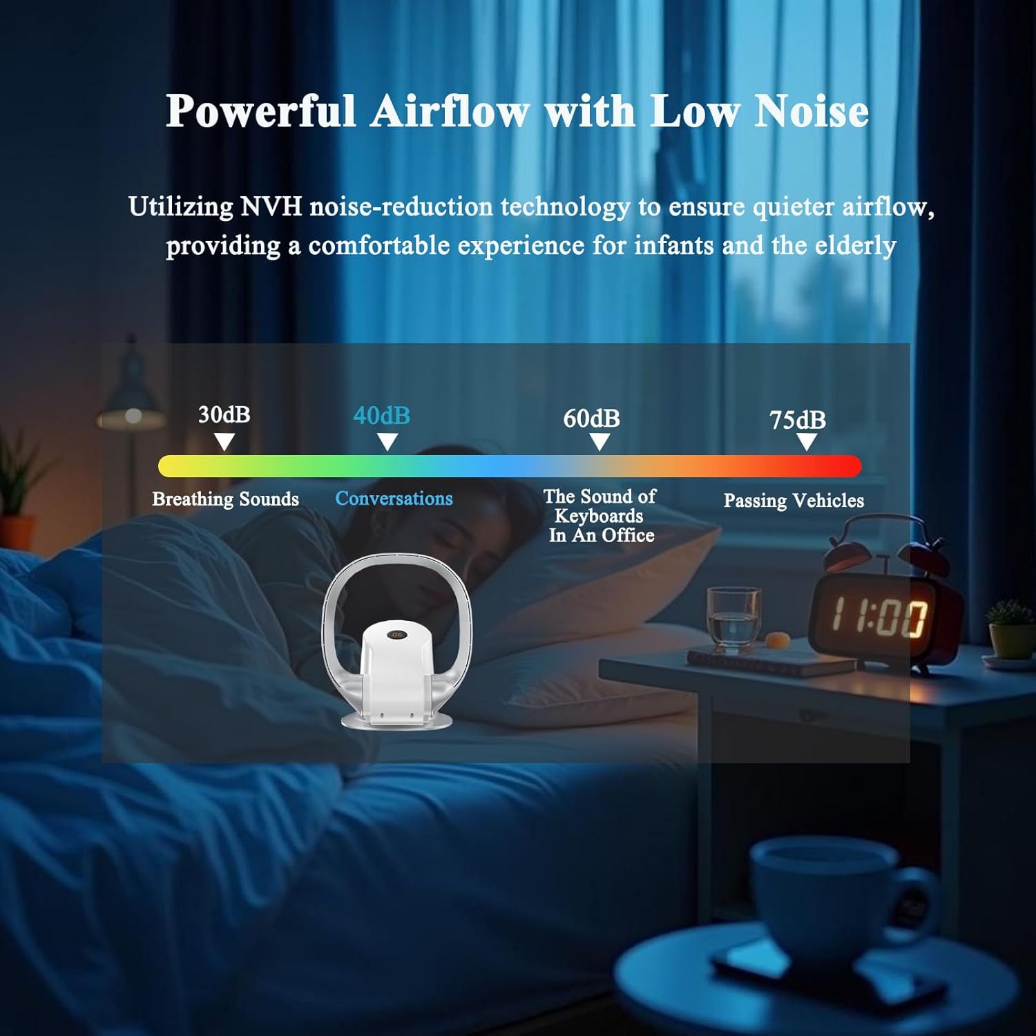 Bladeless Desk Fan, 8-Speed Oscillating Bladeless Fan, Foldable Wall Mount Table Fan with 90° Oscillation, 8H Timer, Small Bladeless Fan for Bedroom Home Office (Sliver)
