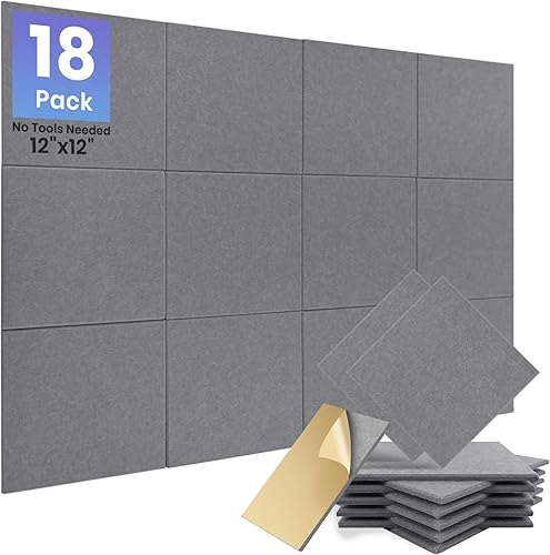 Miniatura 10 de Focusound Paquete de 18 paneles a prueba de sonido para paredes, paneles acústicos autoadhesivos absorbentes de sonido, paneles de pared cuadrados