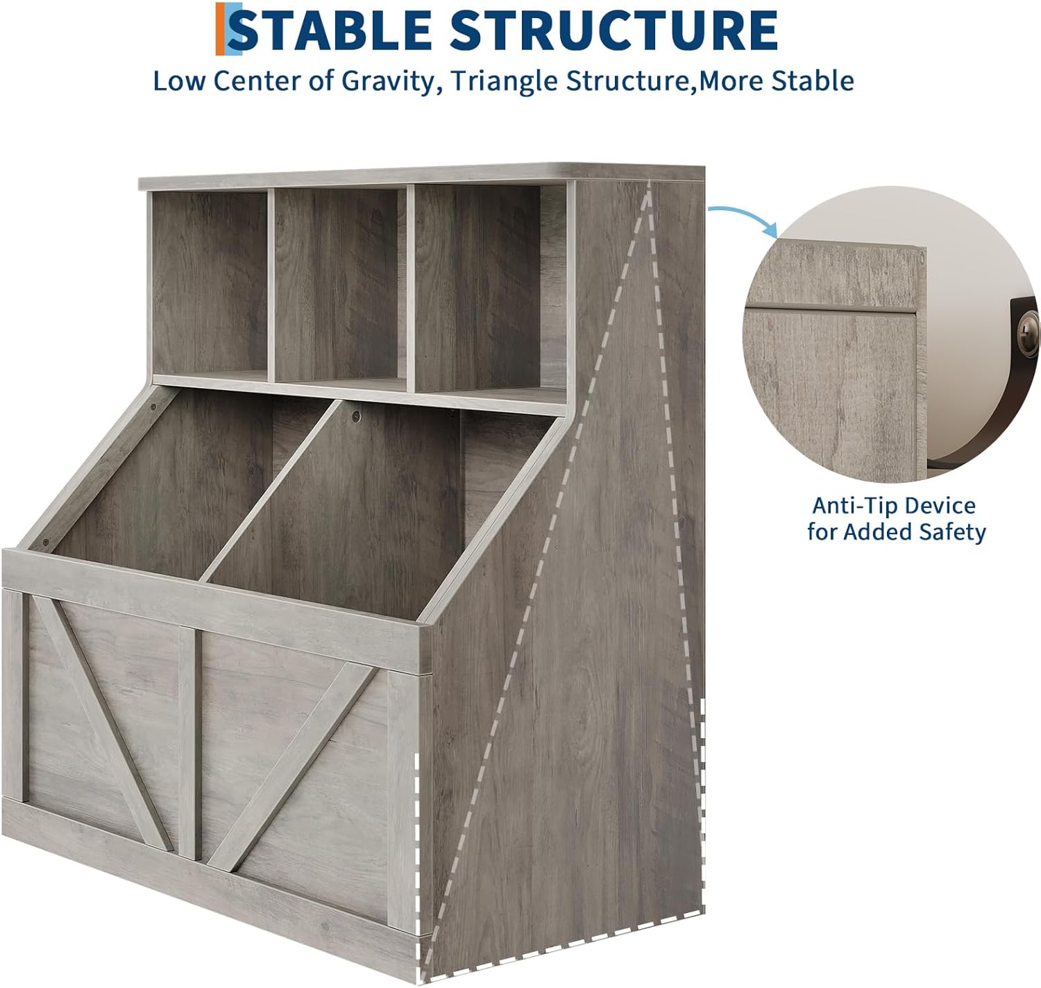 IDEALHOUSE Kids Bookshelf and Toy Storage, Toy Storage Organizer, Toy Organizer with Storage Cabinet and Toy Shelf, Toddler Book Shelf for Kids Rooms, Playroom, Bedroom, Nursery, Daycare, Washed Grey