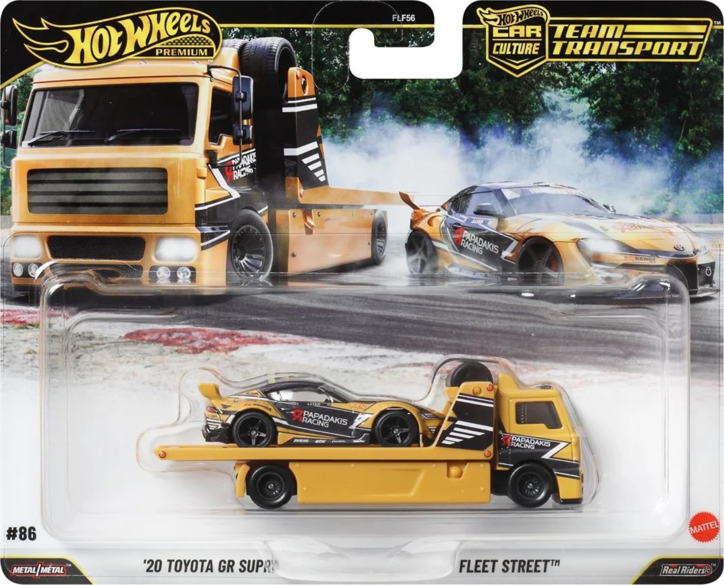 Hot Wheels Team Transport #86 '20 Toyota GR Supra & Fleet Street, Real Riders, Metal/Metal, 1:64 Scale